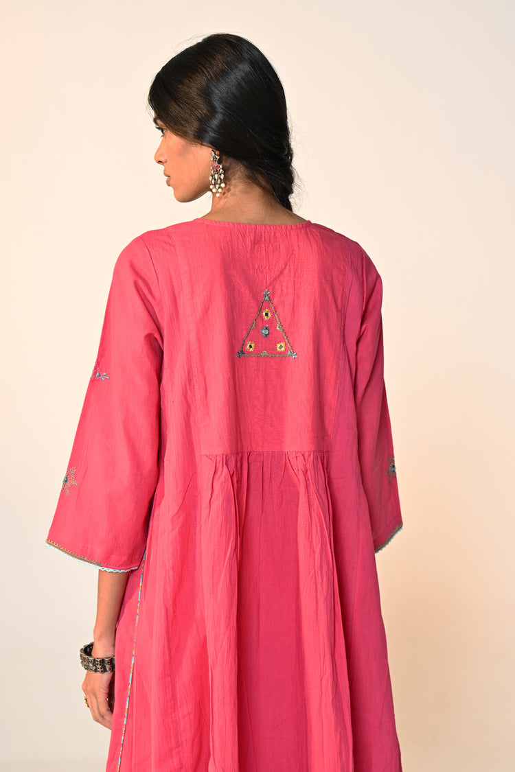 Dreamy Cotton Solid Embroidered Kurta Hot Pink (Set Of 3)