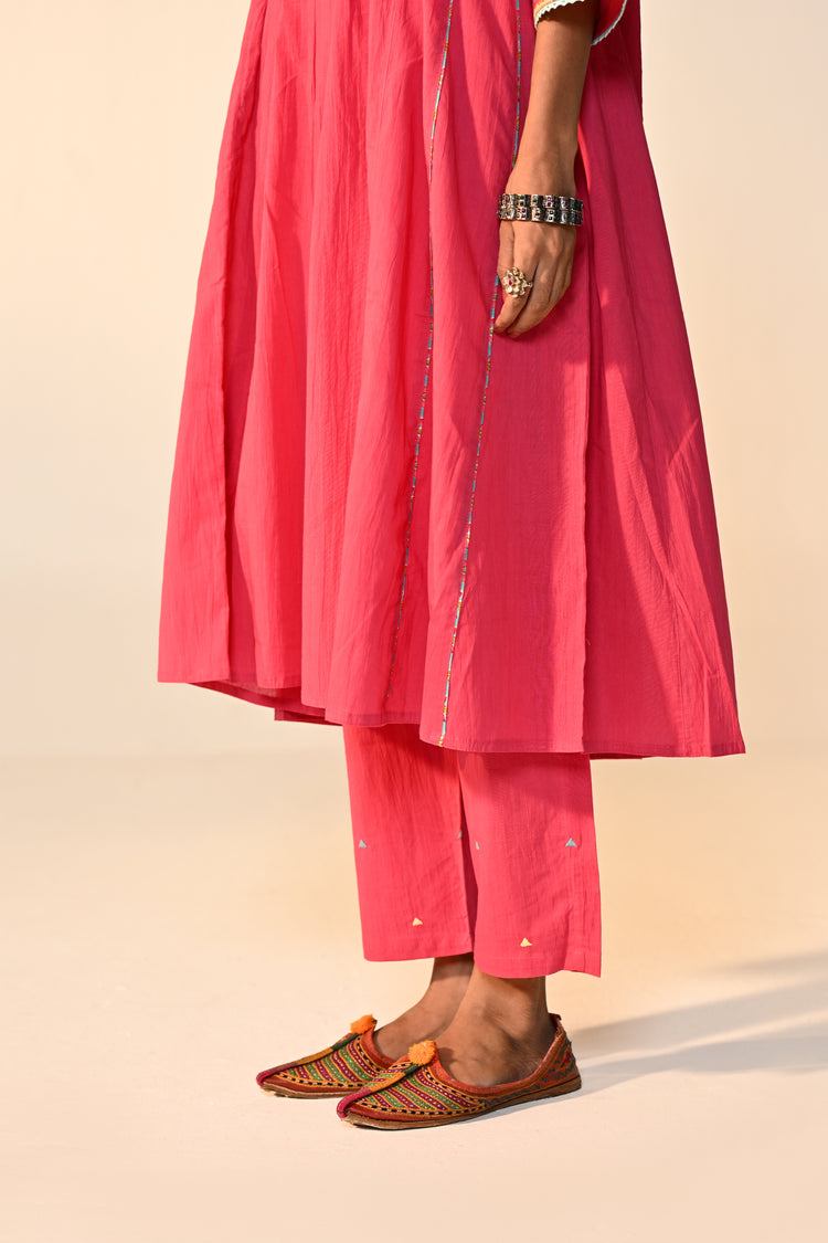 Dreamy Cotton Solid Embroidered Kurta Hot Pink (Set Of 3)