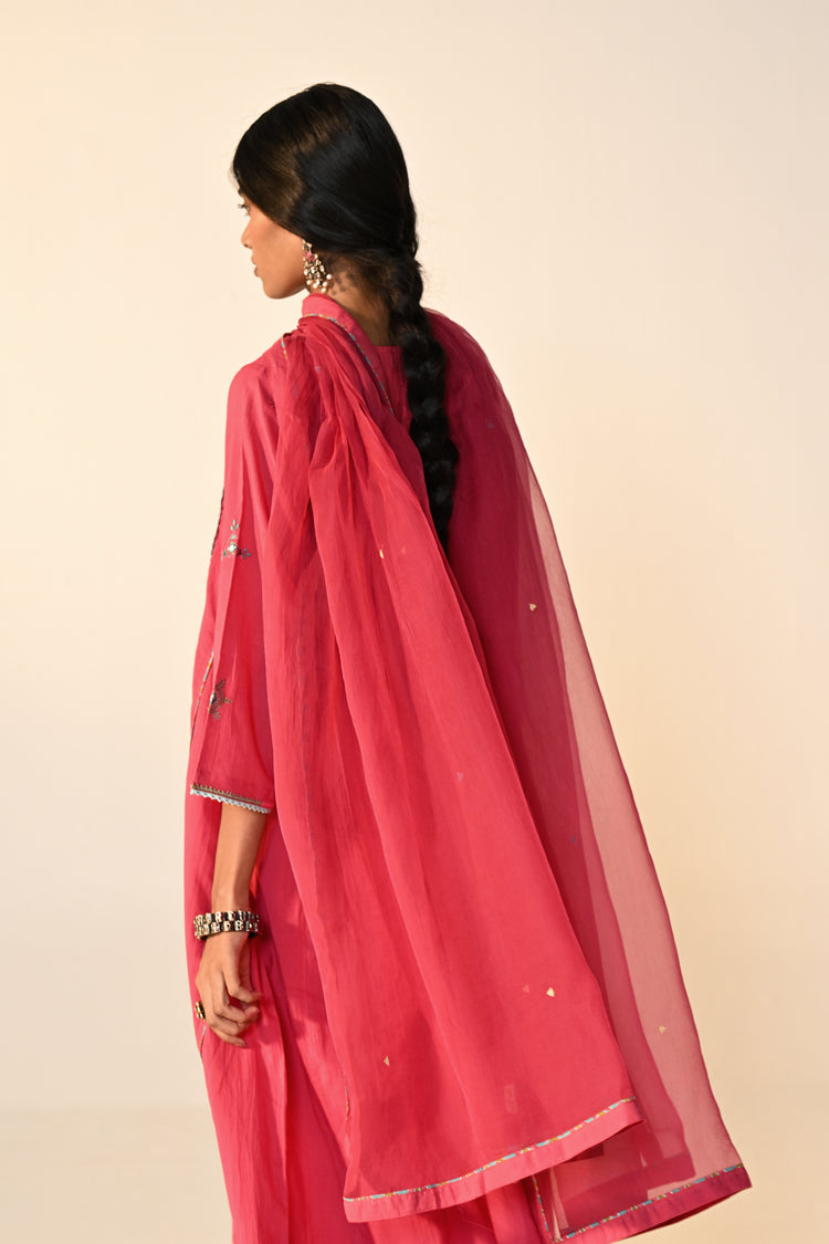 Dreamy Cotton Solid Embroidered Kurta Hot Pink (Set Of 3)