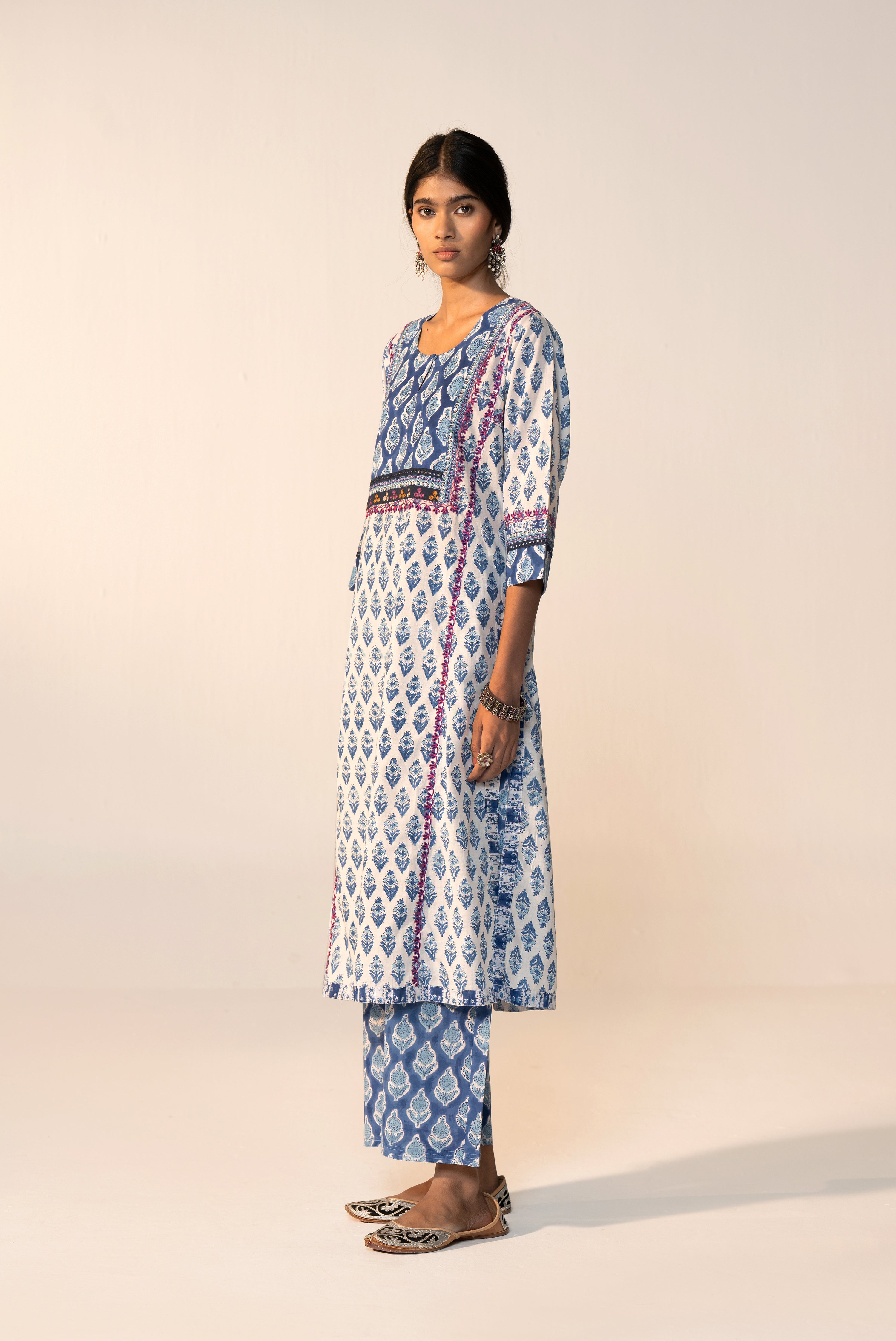 Rozana Printed Straight Pant Blue