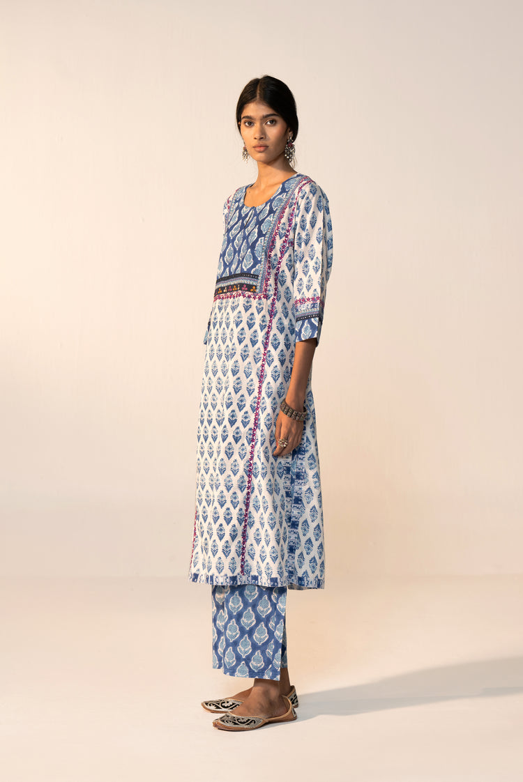 Rozana Printed Straight Pant Blue