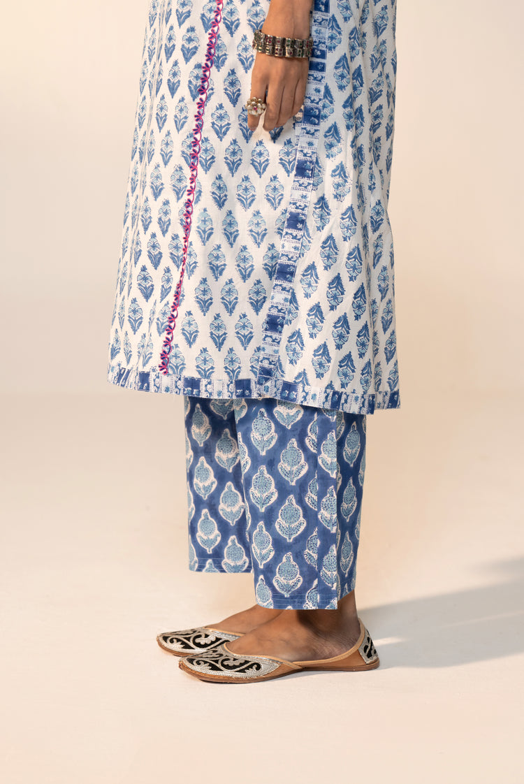 Rozana Printed Straight Pant Blue