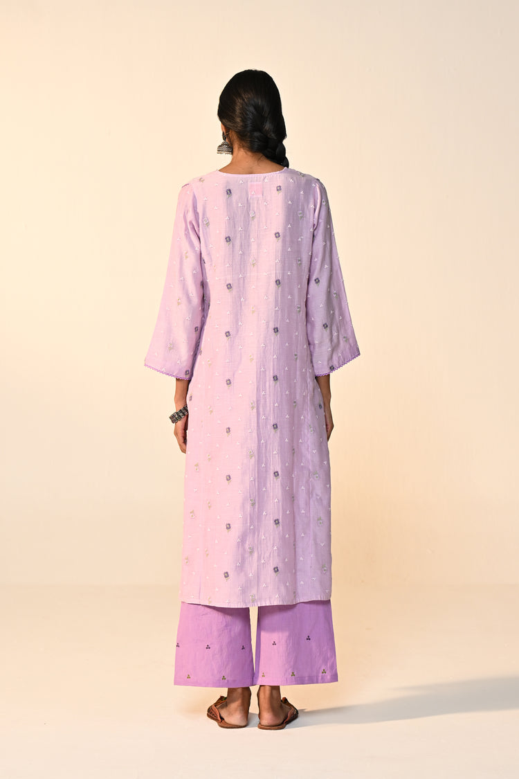 Tulsi Cotton Mul Embroidered Kurta Lavender (Set Of 3)