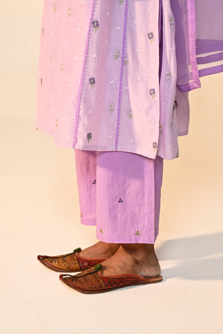 Tulsi Cotton Mul Embroidered Kurta Lavender (Set Of 3)