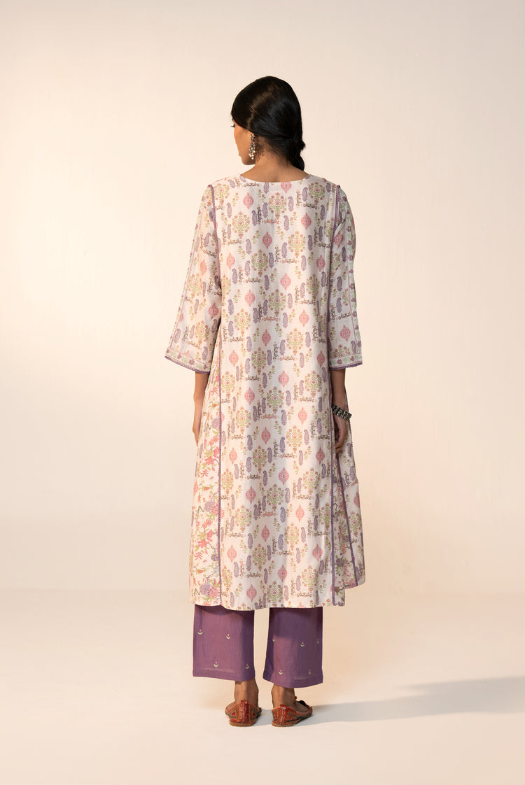 Aruni Cotton Printed Kurta White Mauve (Set Of 3)