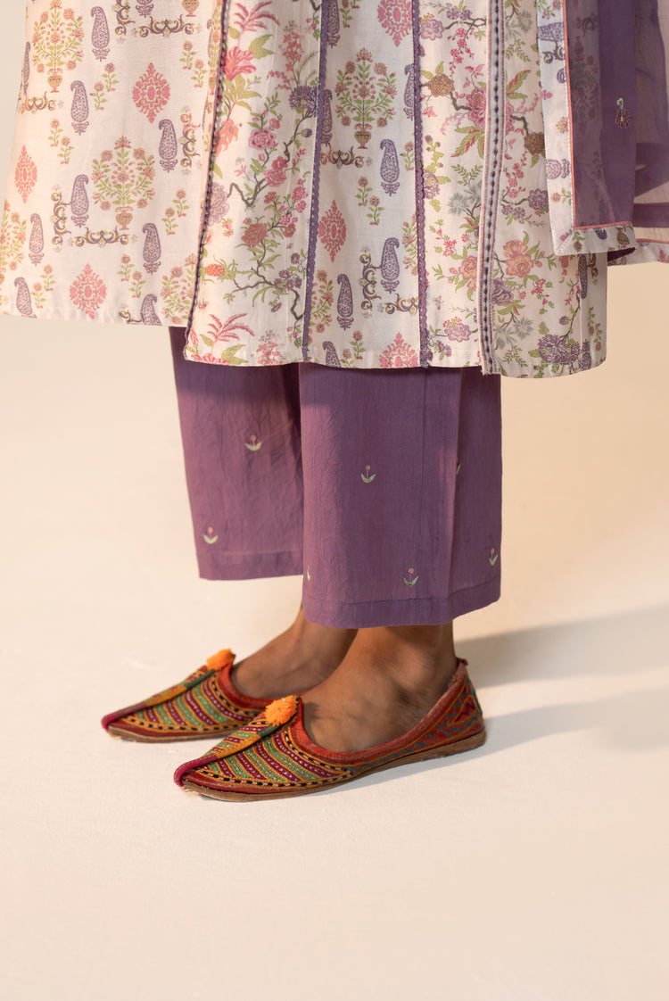 Aruni Cotton Printed Kurta White Mauve (Set Of 3)