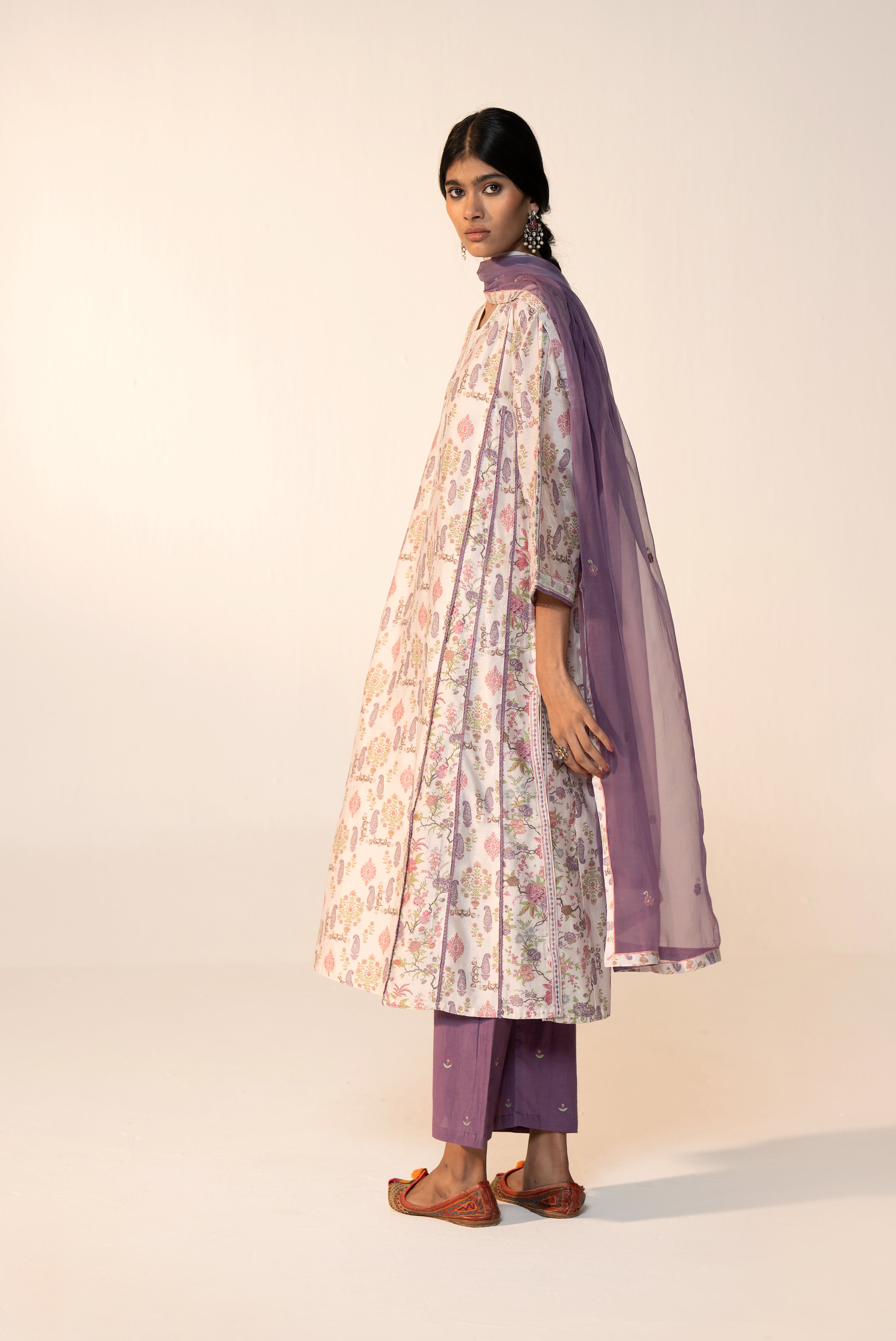 Aruni Cotton Printed Kurta White Mauve (Set Of 3)