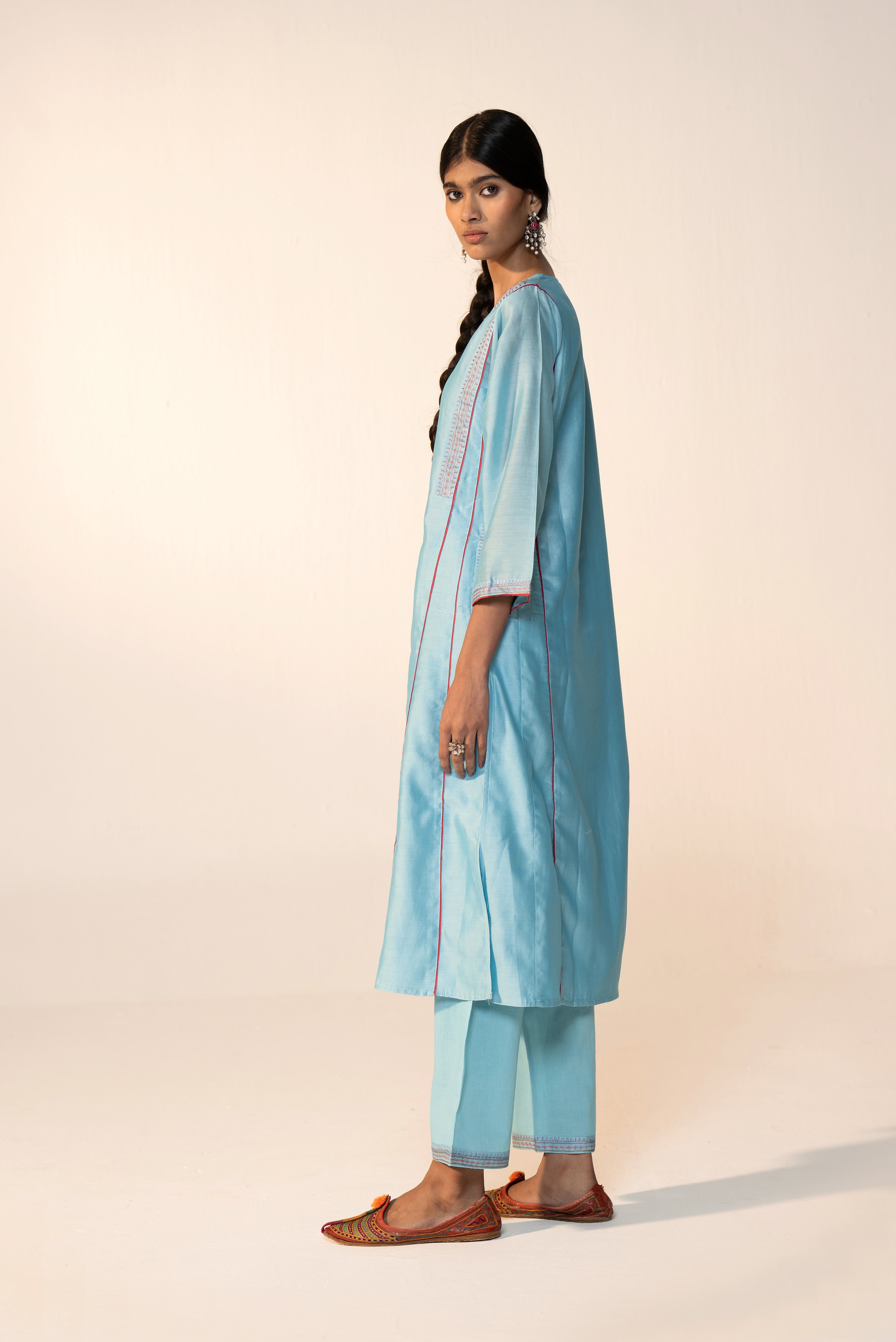 Tulsi Chanderi Solid Kurta Sky Blue (Set Of 3)