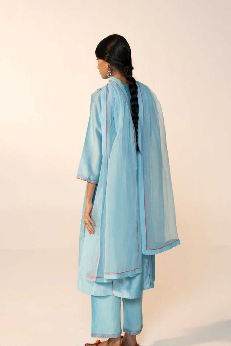 Tulsi Chanderi Solid Kurta Sky Blue (Set Of 3)