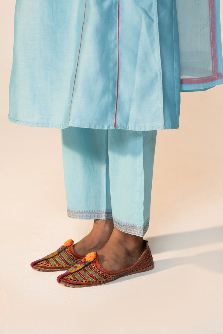Tulsi Chanderi Solid Kurta Sky Blue (Set Of 3)