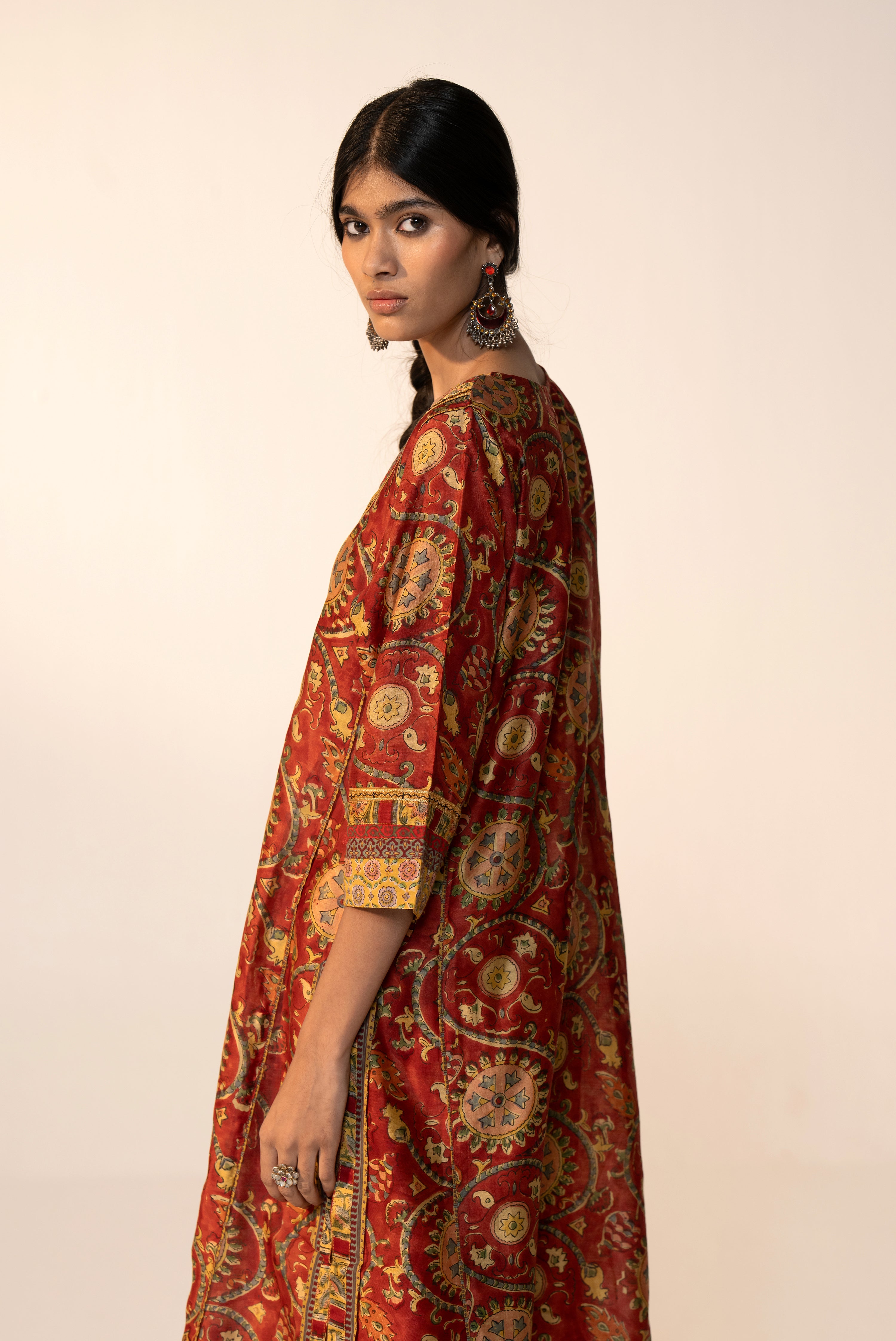 Rozana Chanderi Vanaspati Printed Kurta Maroon Yellow (Set Of 3)