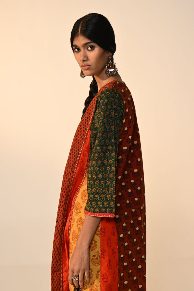 Adya Cotton Ajrakh Printed Kurta Rust