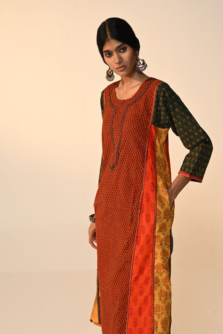 Adya Cotton Ajrakh Printed Kurta Rust