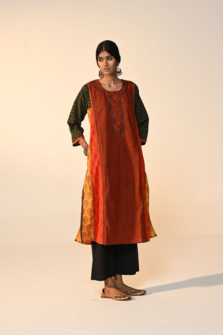 Adya Cotton Ajrakh Printed Kurta Rust