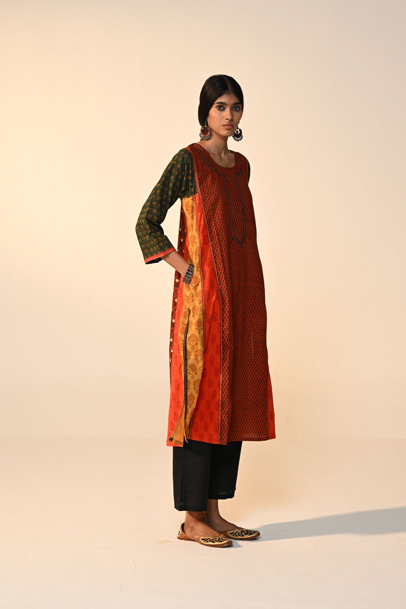 Adya Cotton Ajrakh Printed Kurta Rust