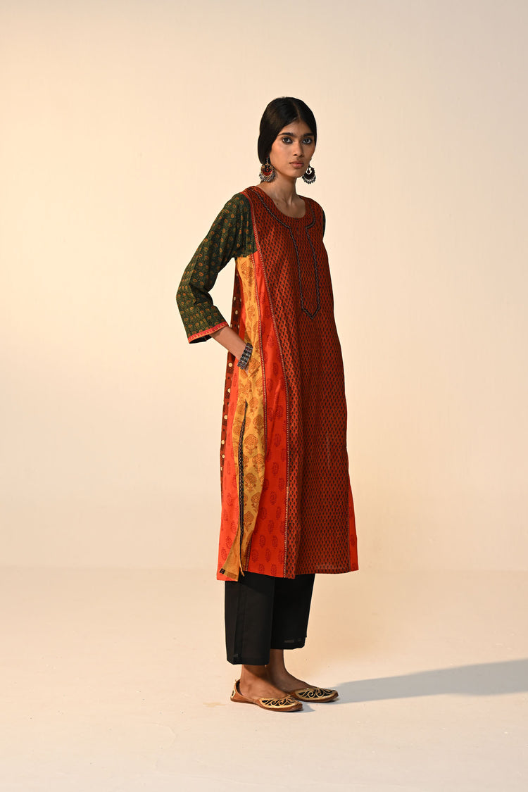 Adya Cotton Ajrakh Printed Kurta Rust