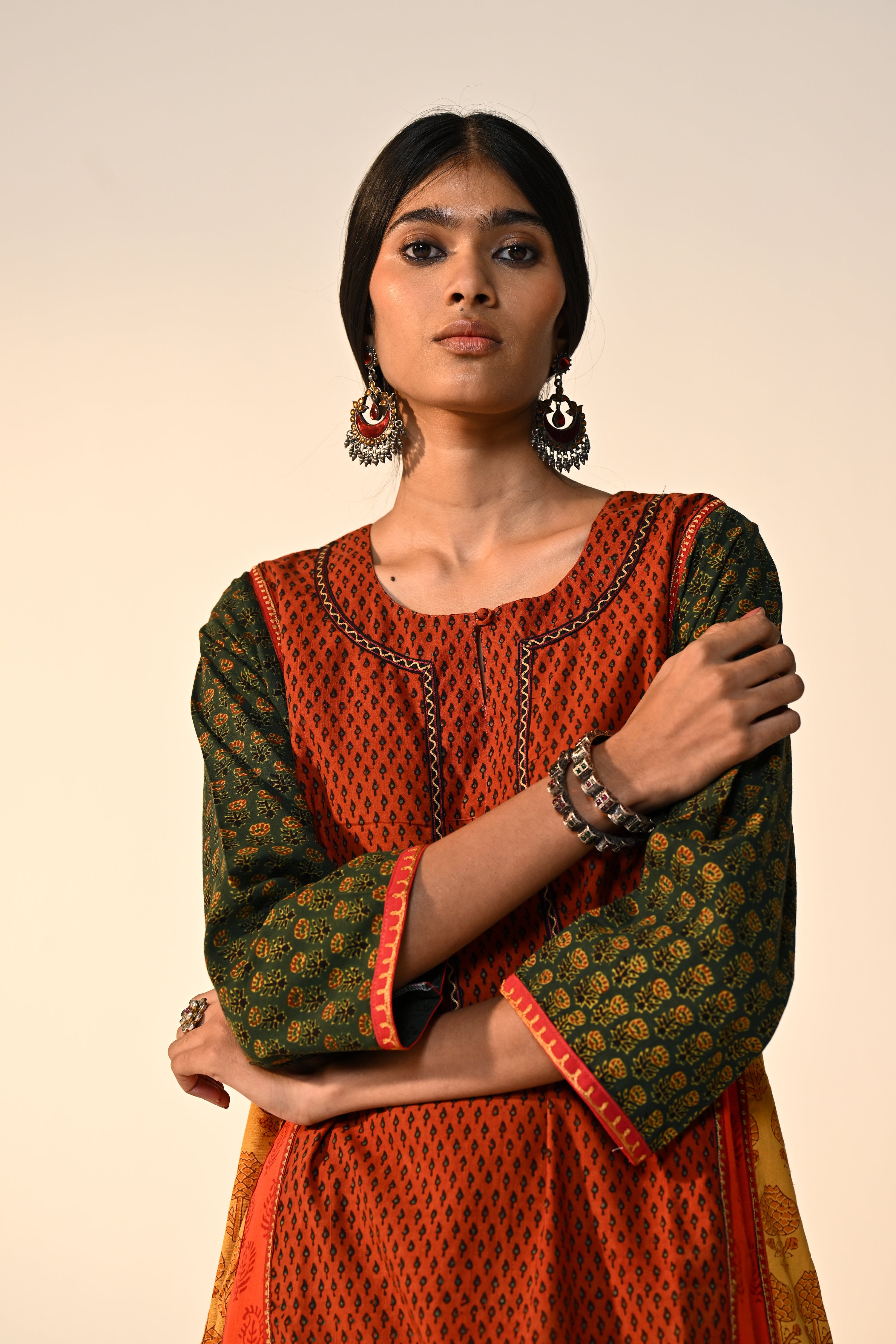 Adya Cotton Ajrakh Printed Kurta Rust