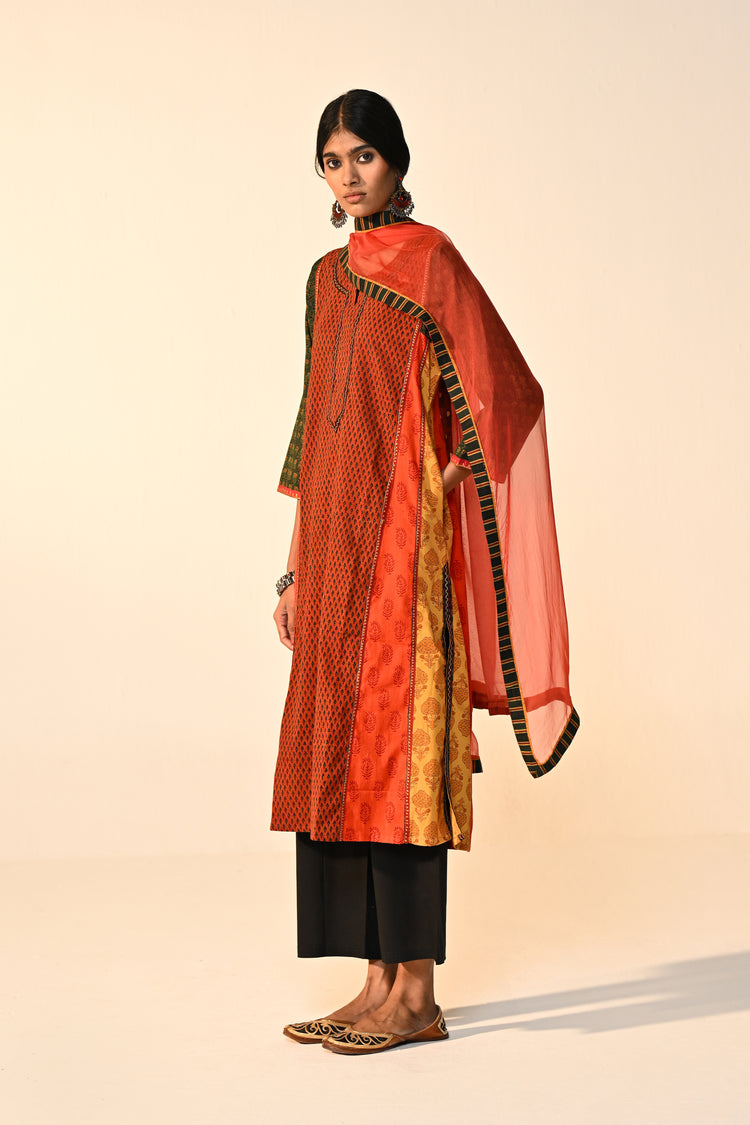 Adya Cotton Ajrakh Printed Kurta Rust