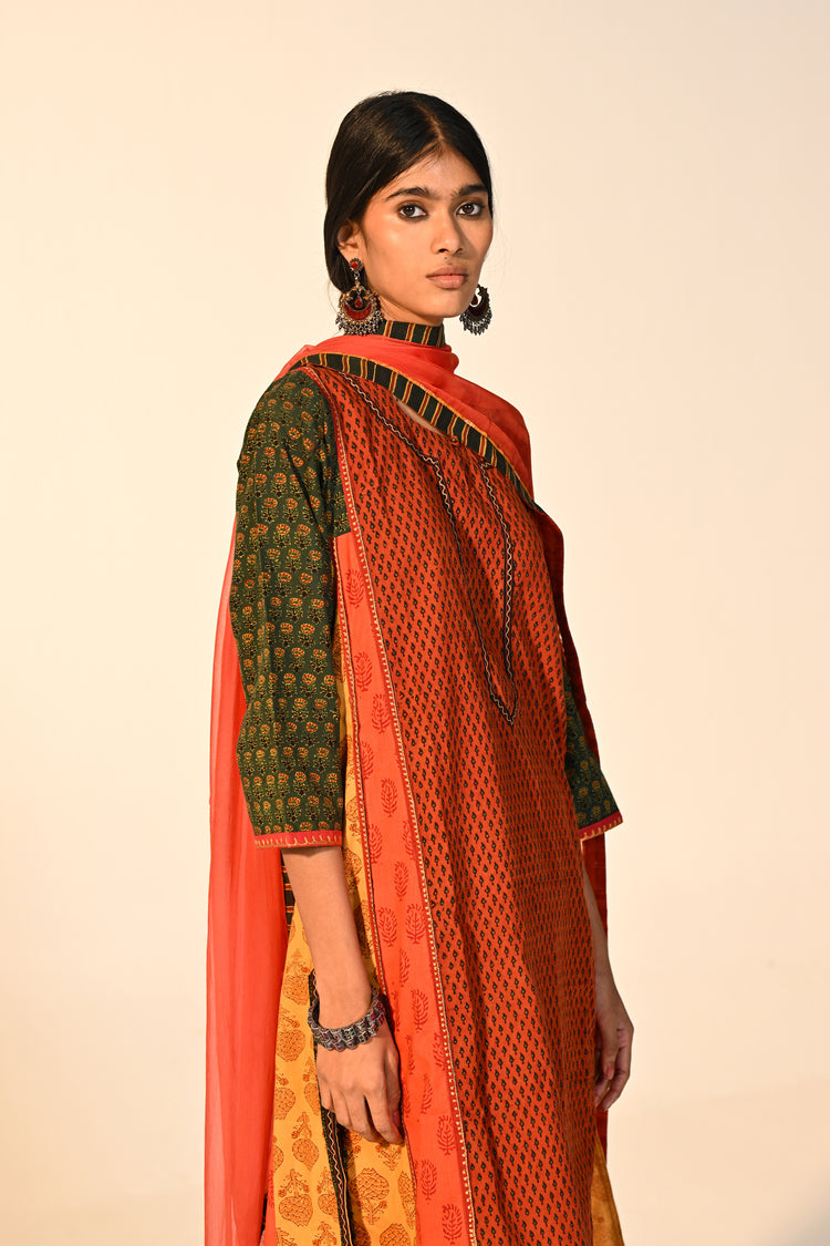 Adya Cotton Ajrakh Printed Kurta Rust