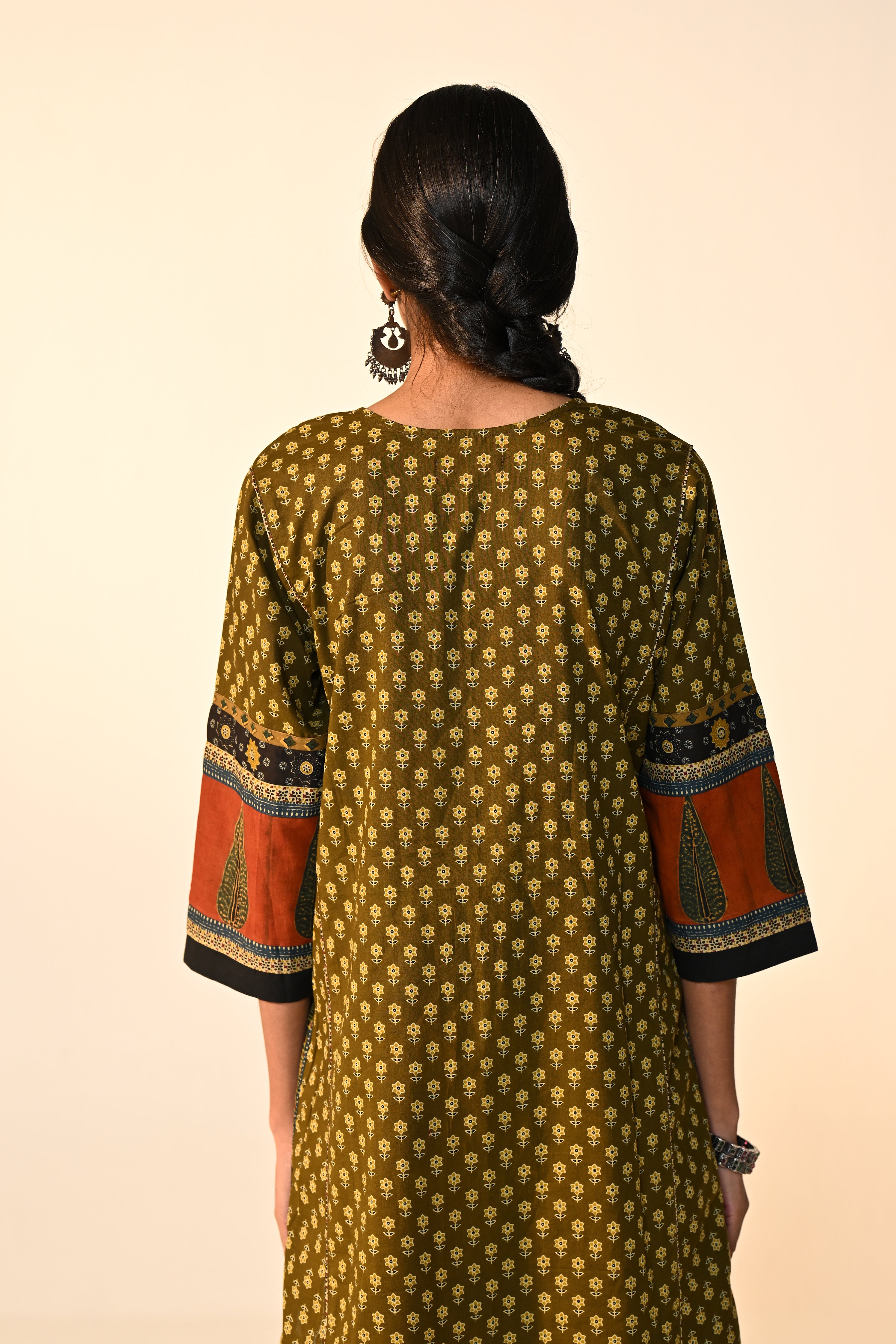 Rozana Cotton Printed Kurta Olive Green (Set Of 3)