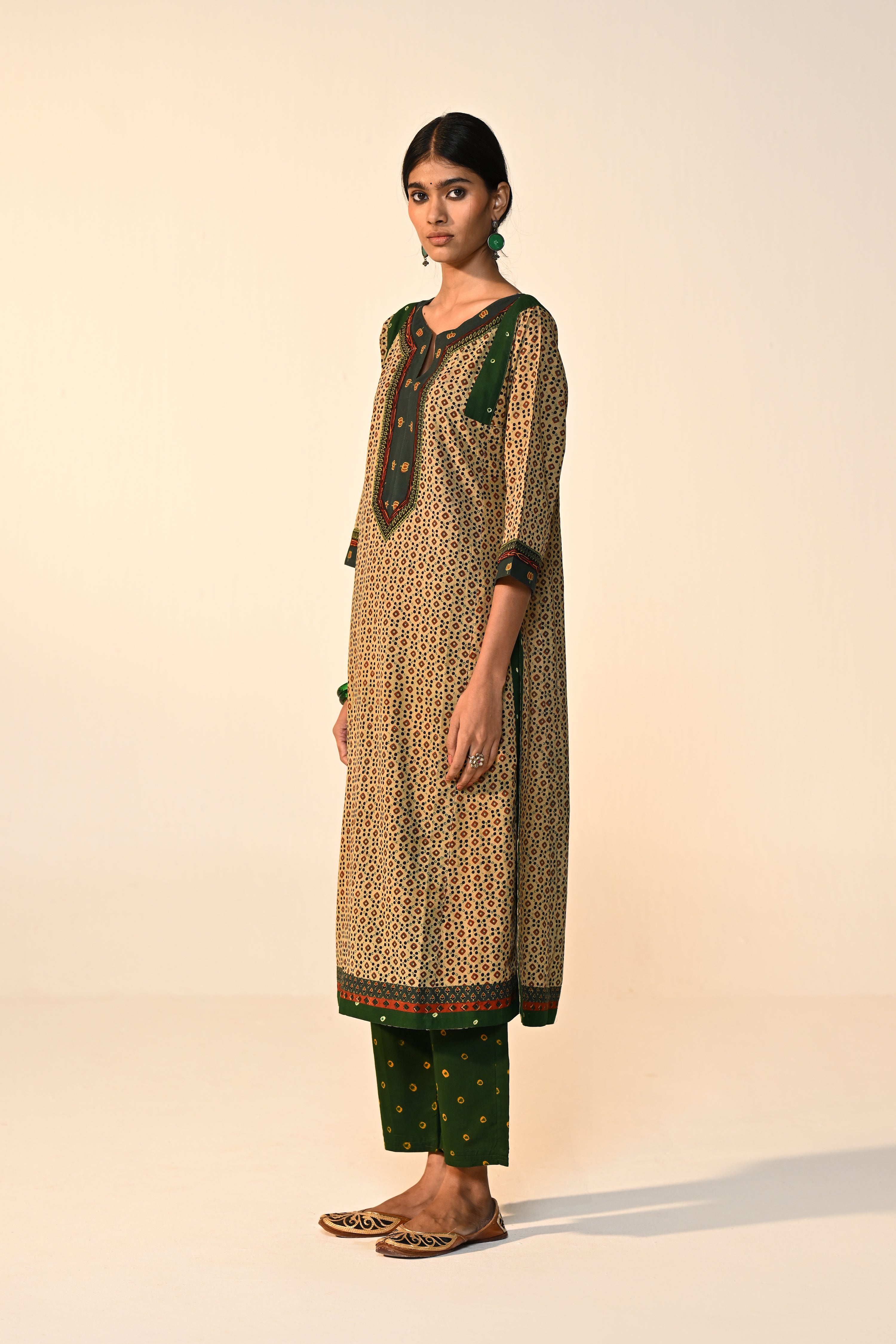 Adara Cotton Vanaspati Printed Kurta Beige Green