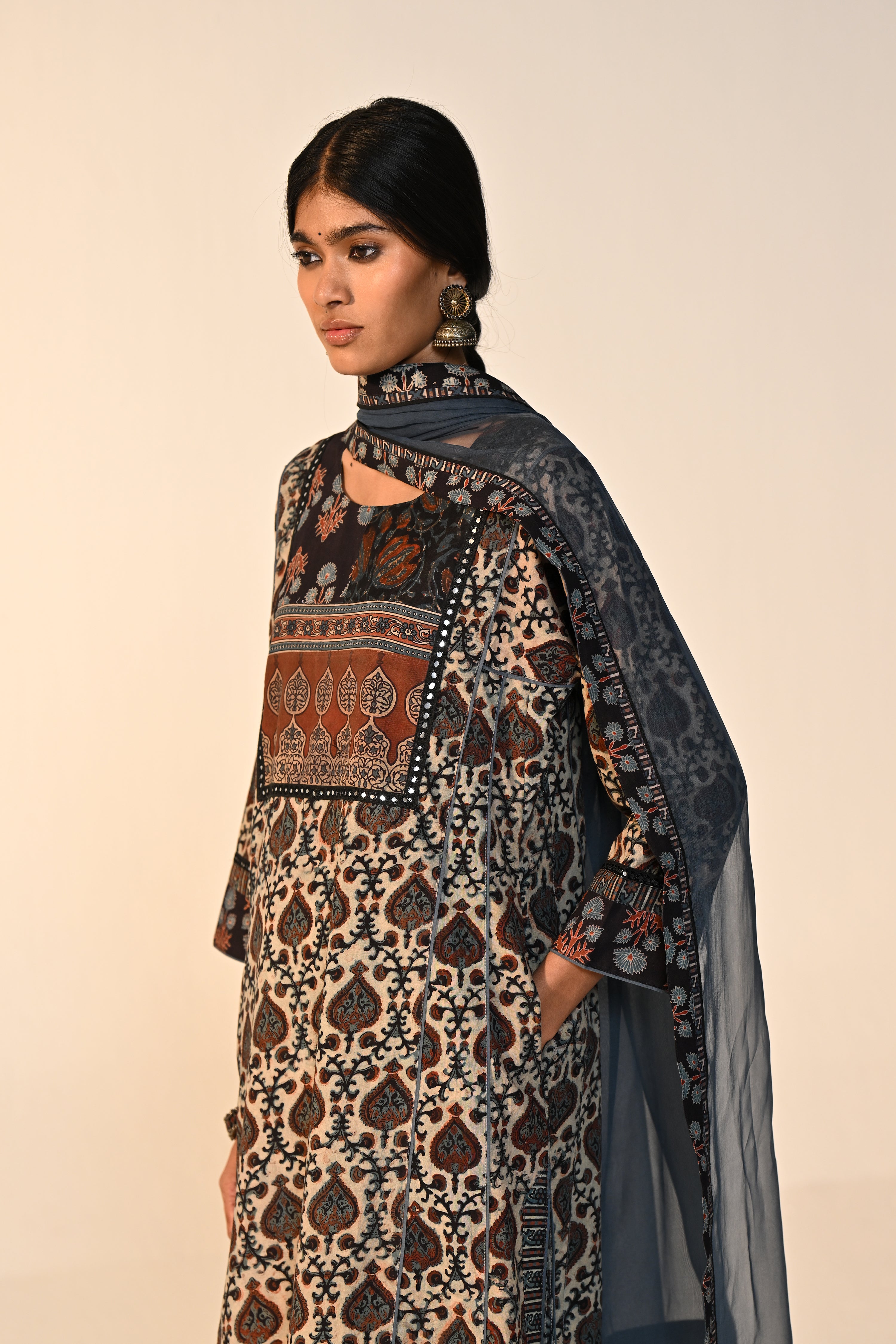 Tulsi Cotton Vanaspati Printed Kurta Stone Blue