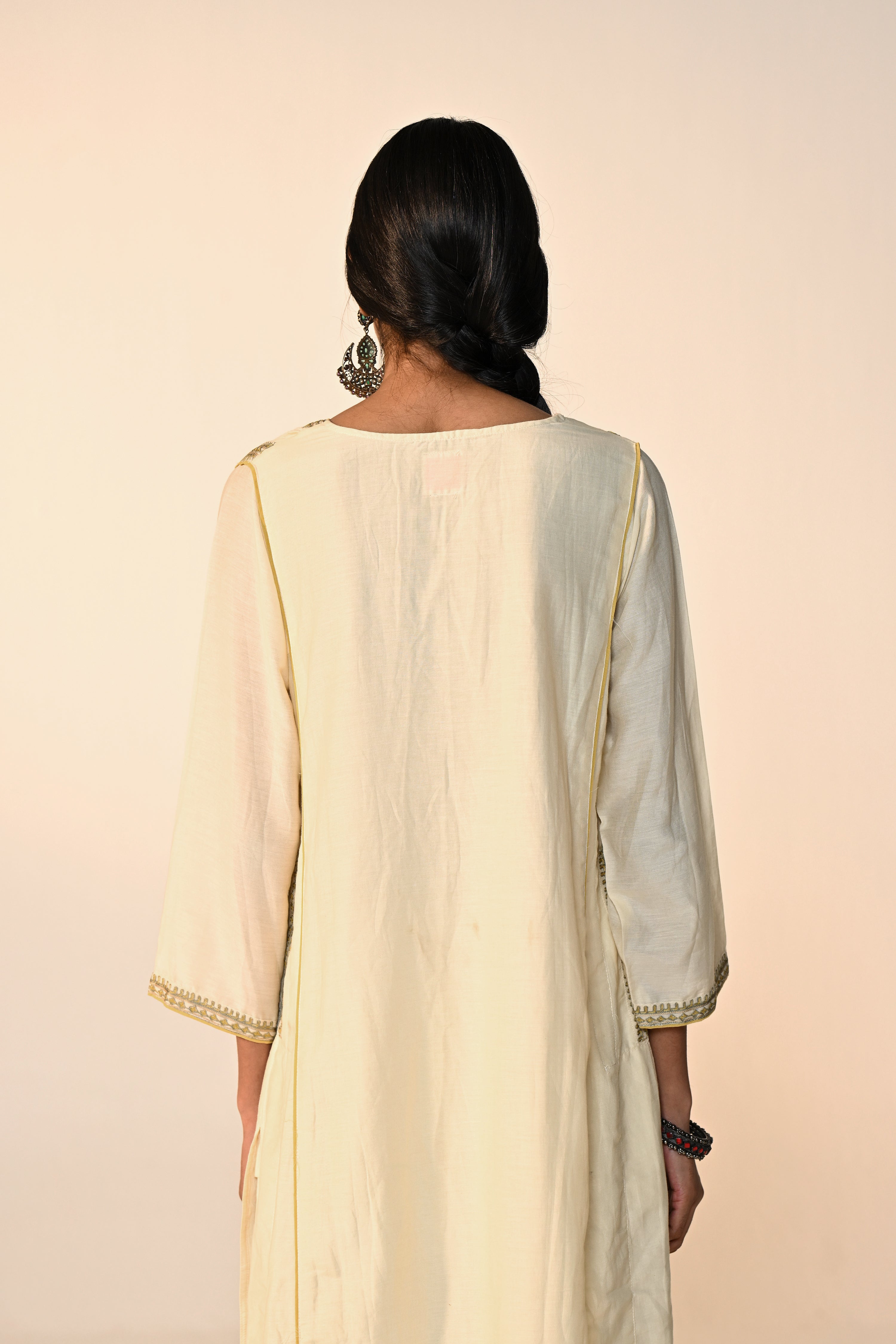 Tulsi Chanderi Solid Kurta Cream (Set Of 3)
