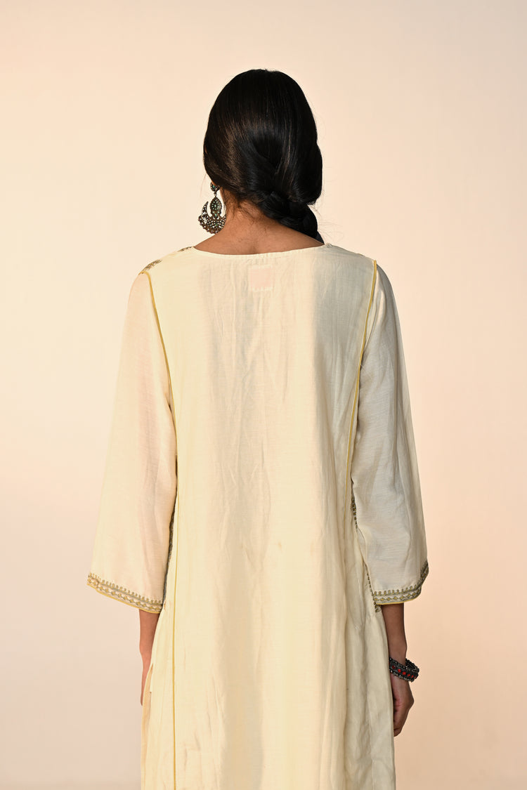 Tulsi Chanderi Solid Kurta Cream (Set Of 3)
