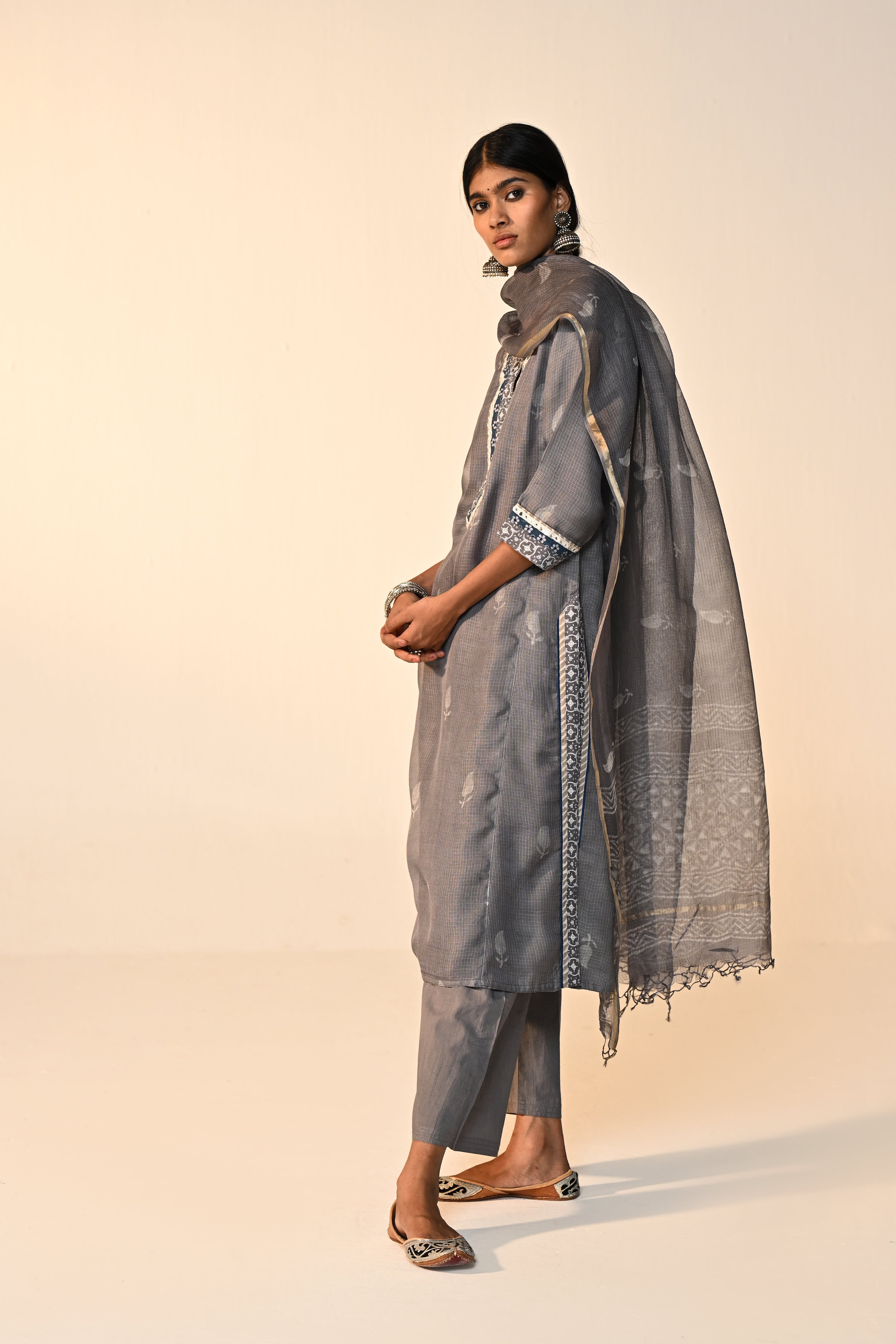 Medh Kota Silk Dupatta Grey