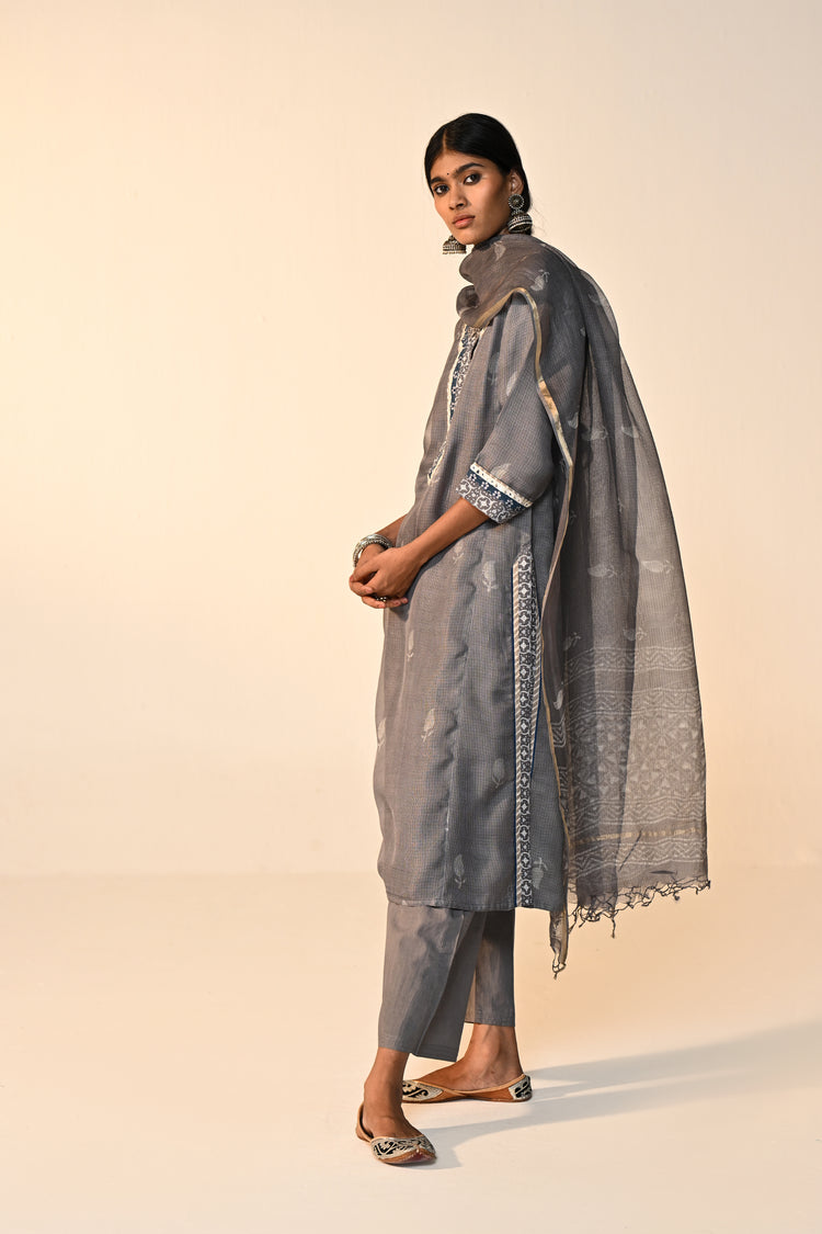 Medh Kota Silk Dupatta Grey