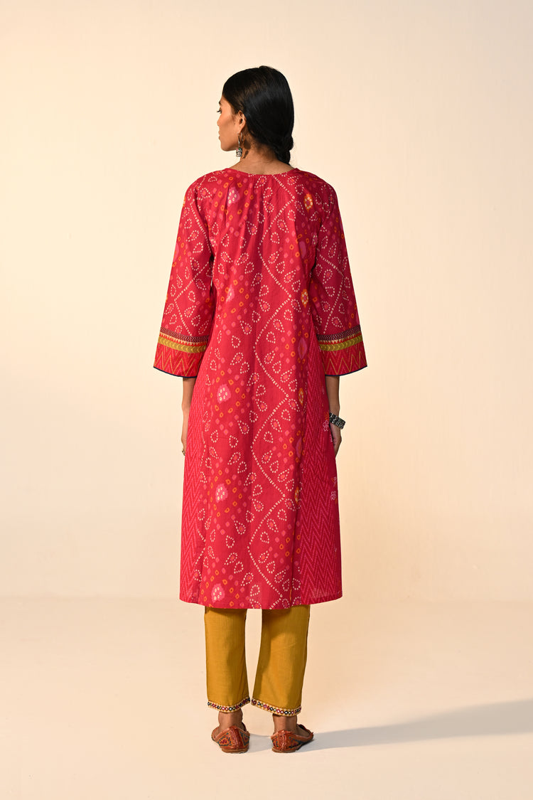 Adya Cotton Bandhani Printed Kurta Pink (Set Of 3)