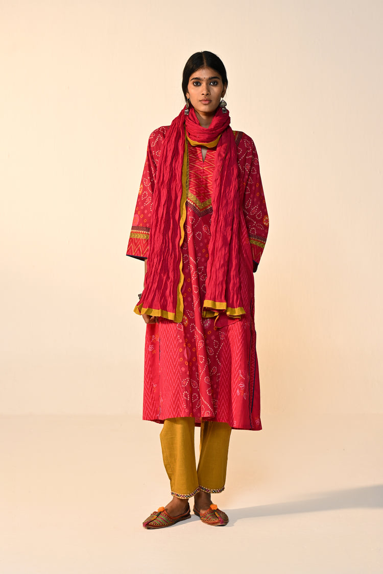 Adya Cotton Bandhani Printed Kurta Pink (Set Of 3)