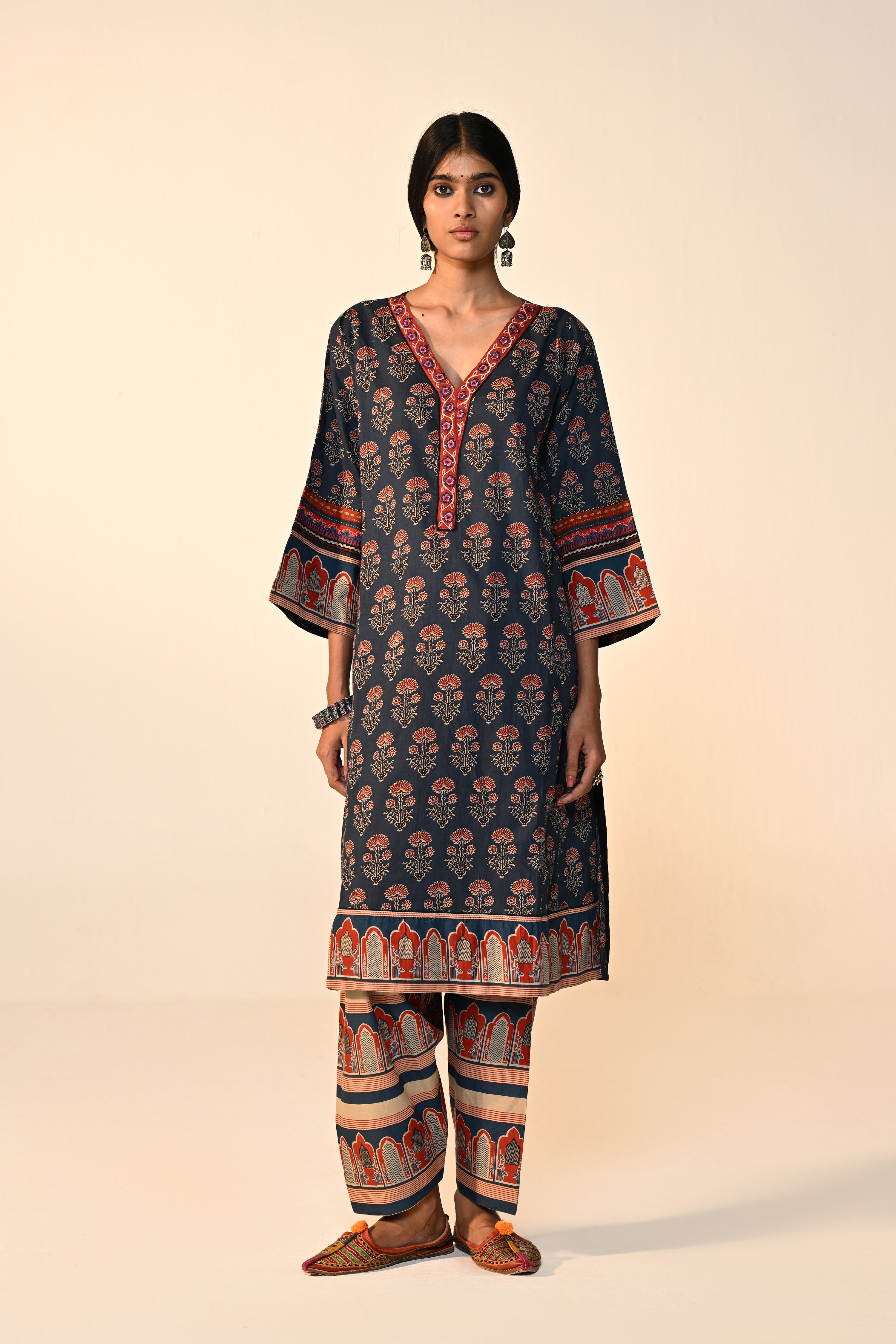Phiran Cotton Printed Co-ord Set Blue