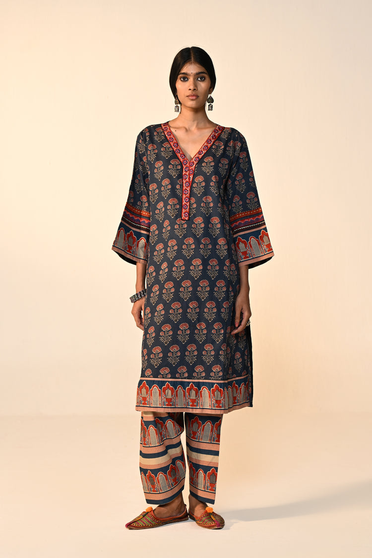 Phiran Cotton Printed Co-ord Set Blue