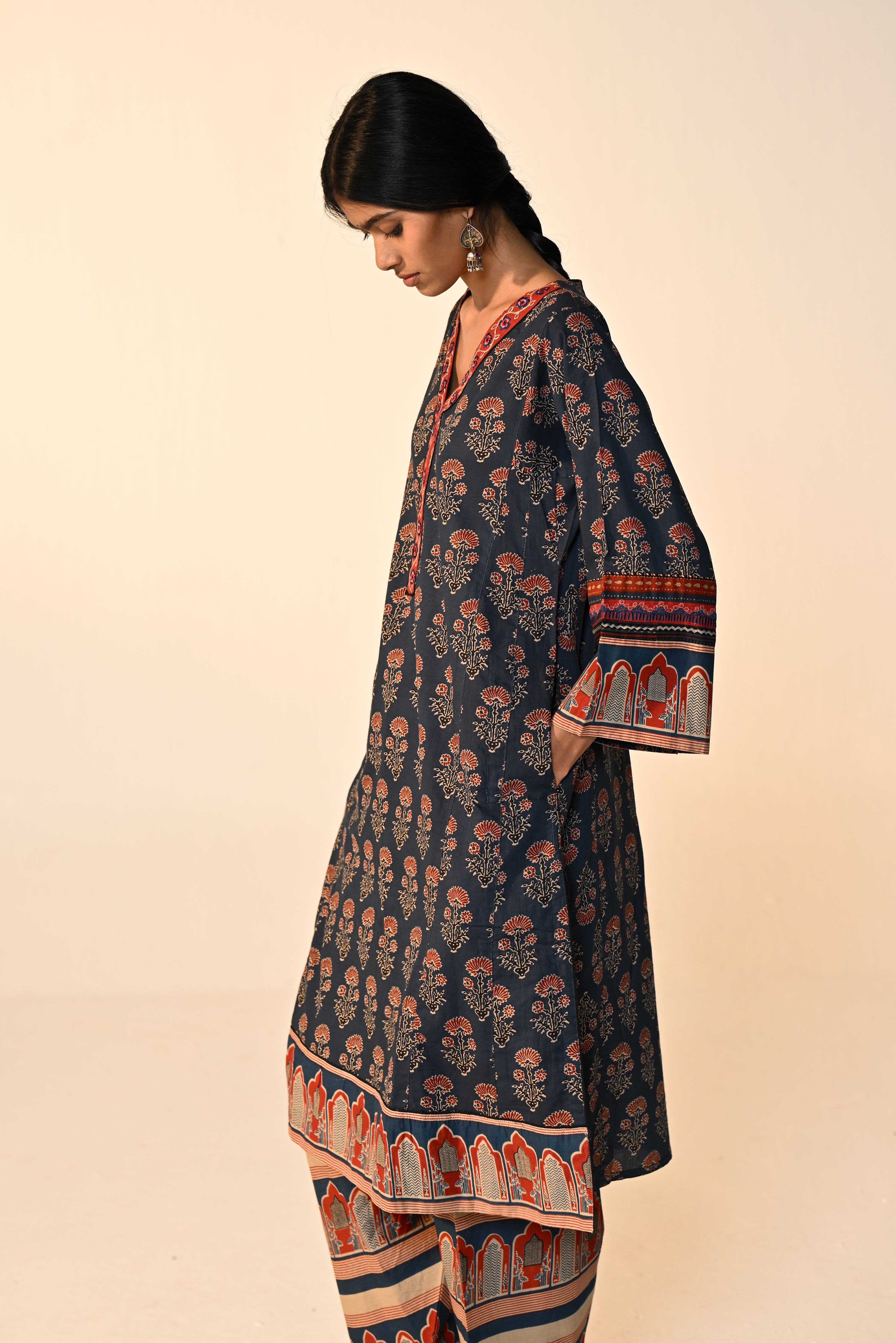 Phiran Cotton Printed Co-ord Set Blue