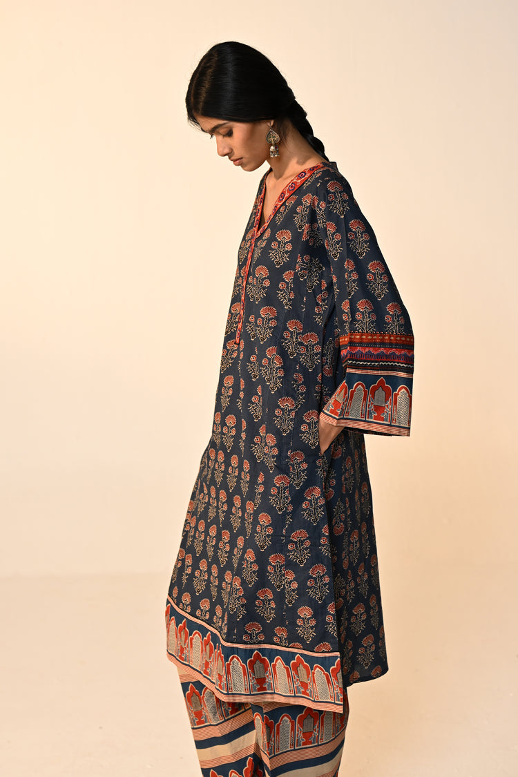 Phiran Cotton Printed Co-ord Set Blue