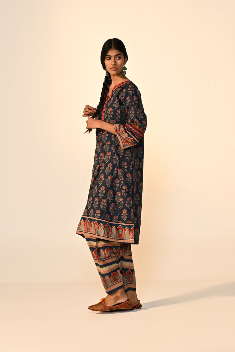 Phiran Cotton Printed Co-ord Set Blue