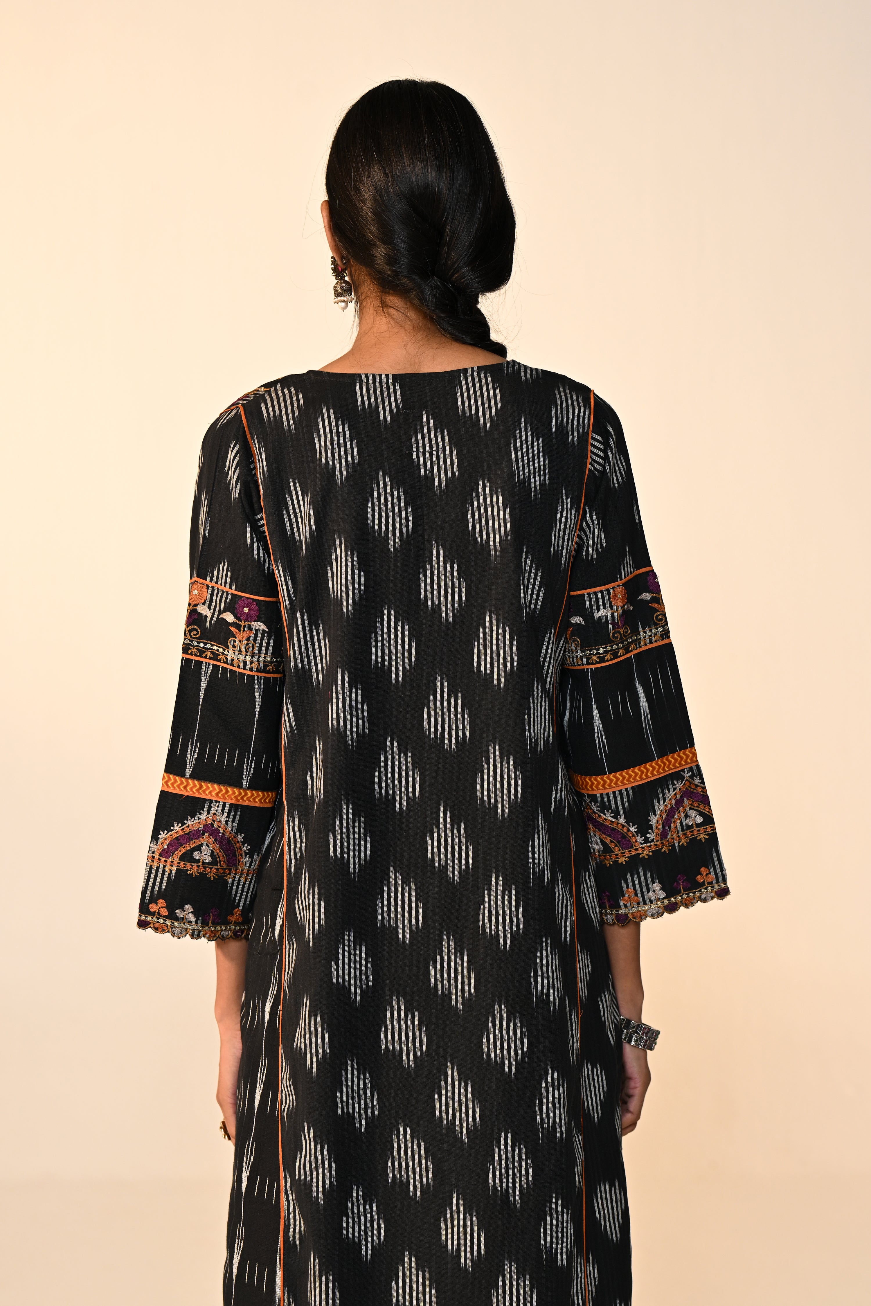 Madhu Cotton Ikkat Printed Embroidered Kurta Black (Set Of 3)