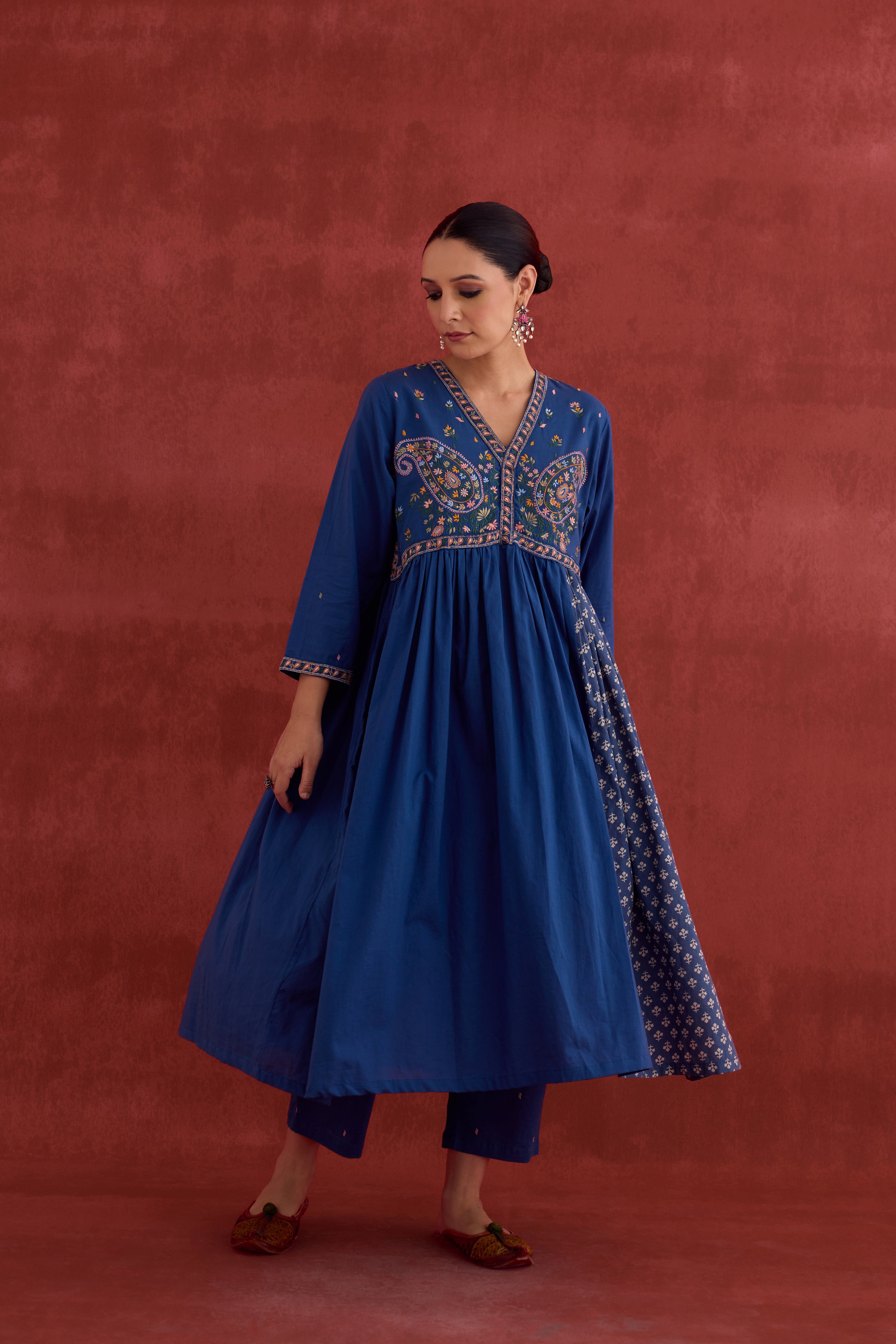 Soha Embroidered Kurta Blue (10040111333675)
