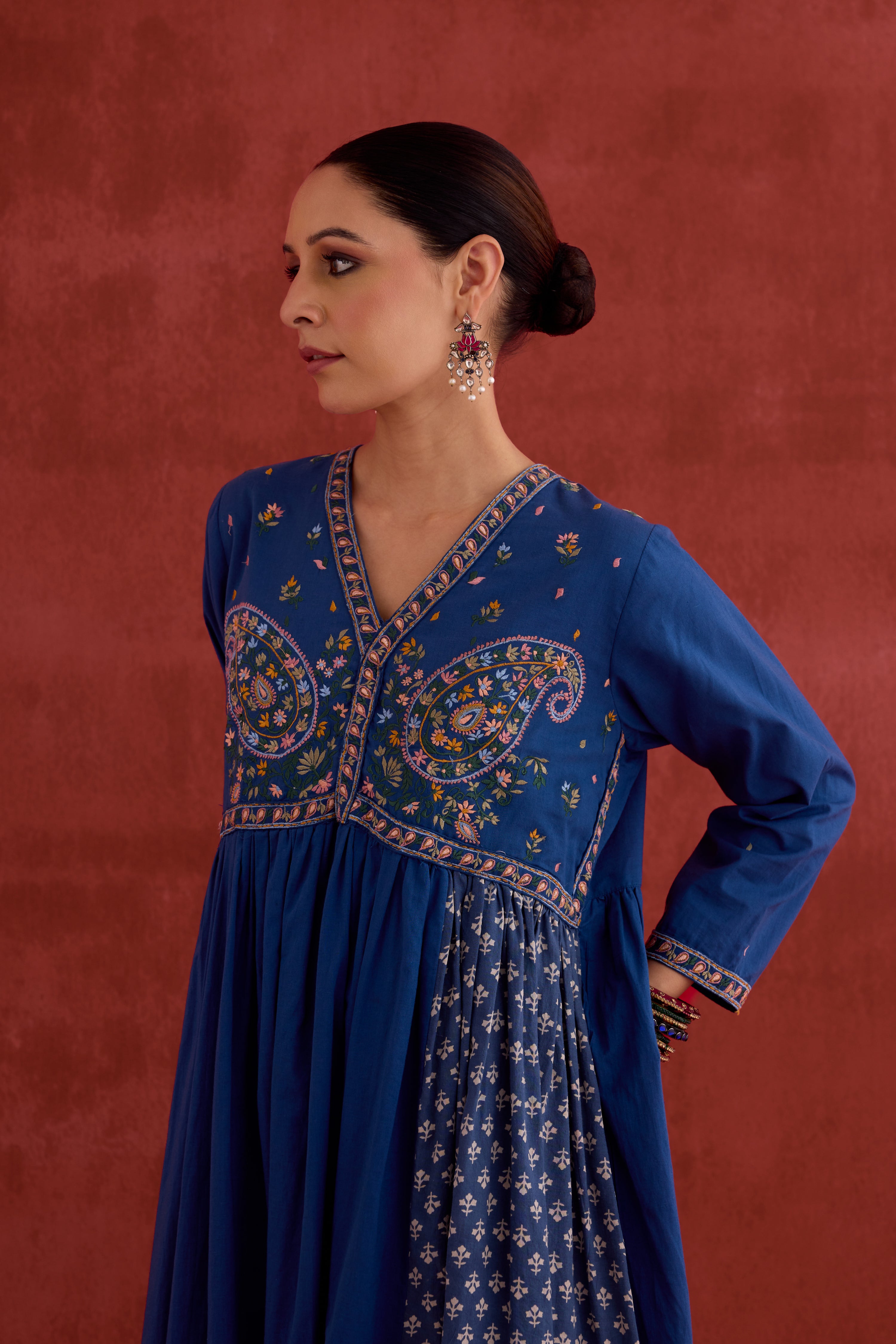 Soha Embroidered Kurta Blue (10040111333675)