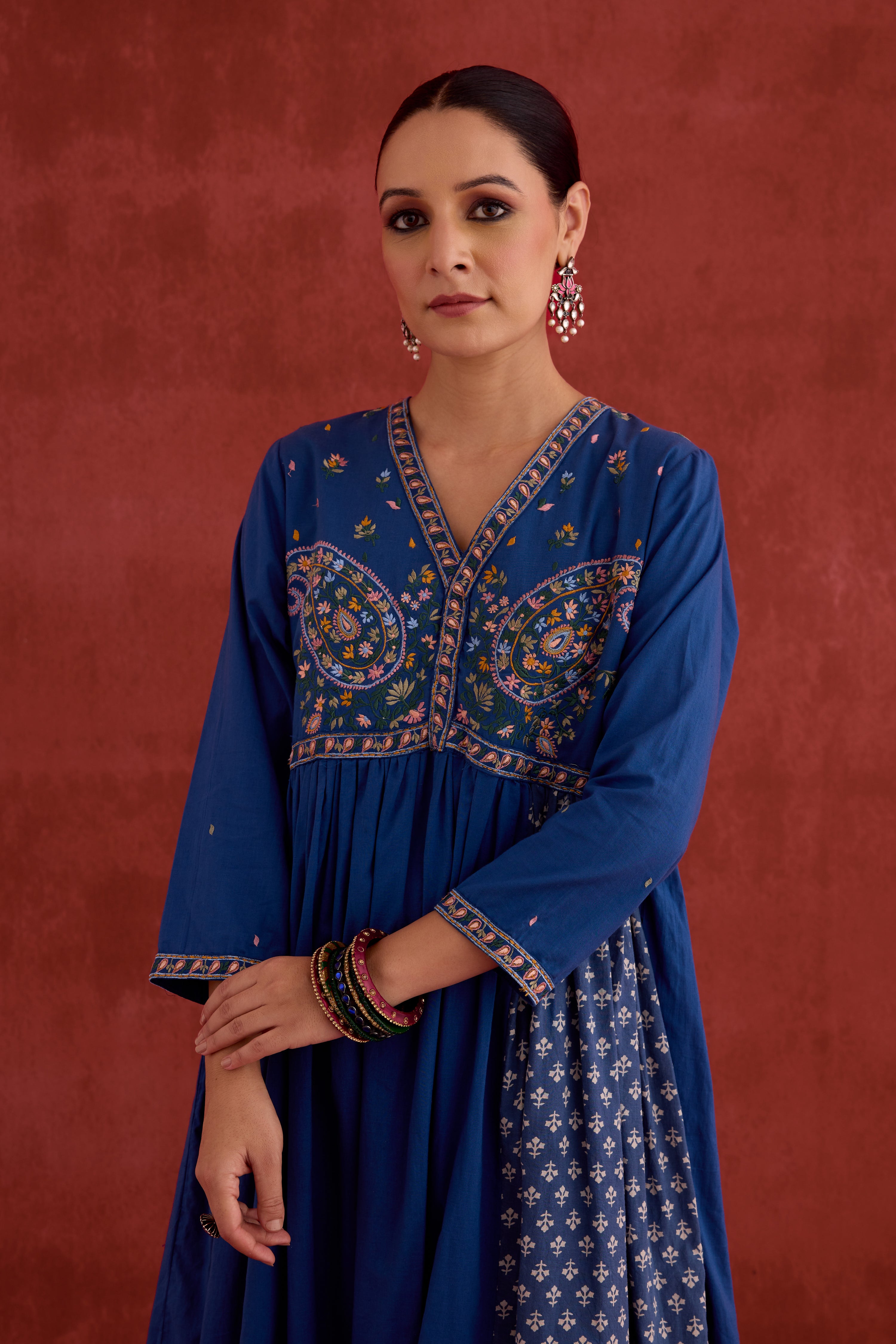 Soha Embroidered Kurta Blue (10040111333675)