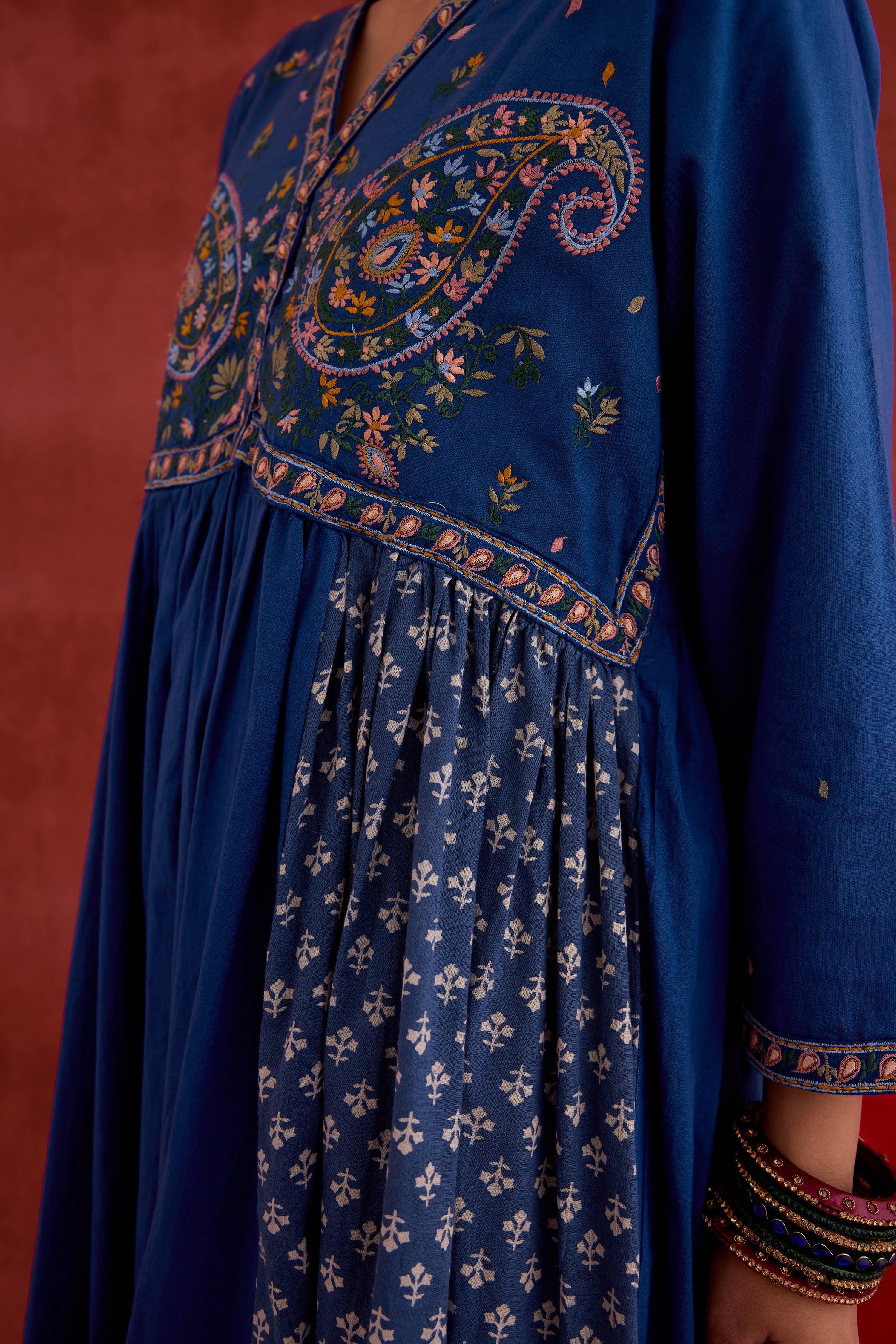 Soha Embroidered Kurta Blue (10040111333675)