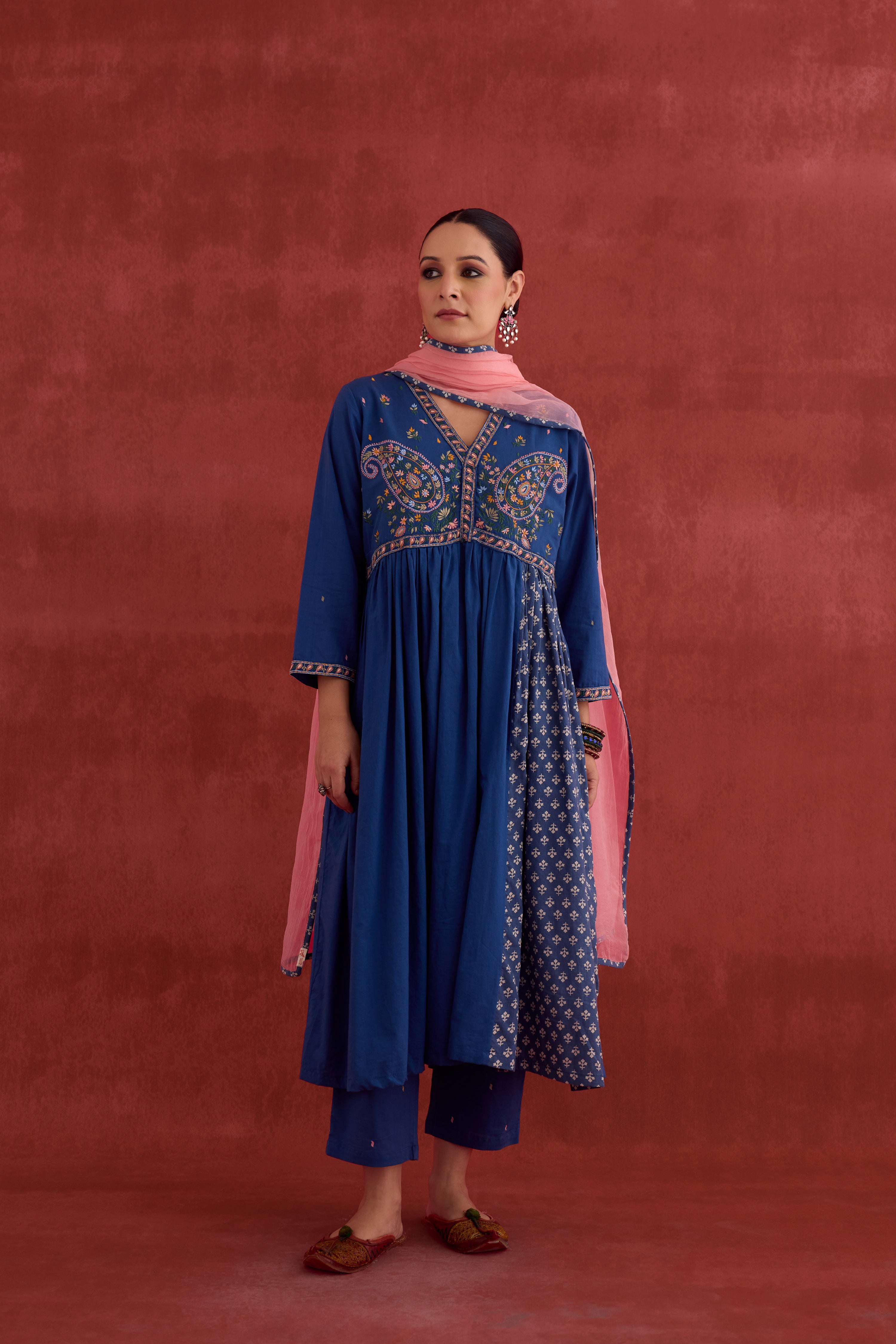 Soha Embroidered Kurta Blue (10040111333675)
