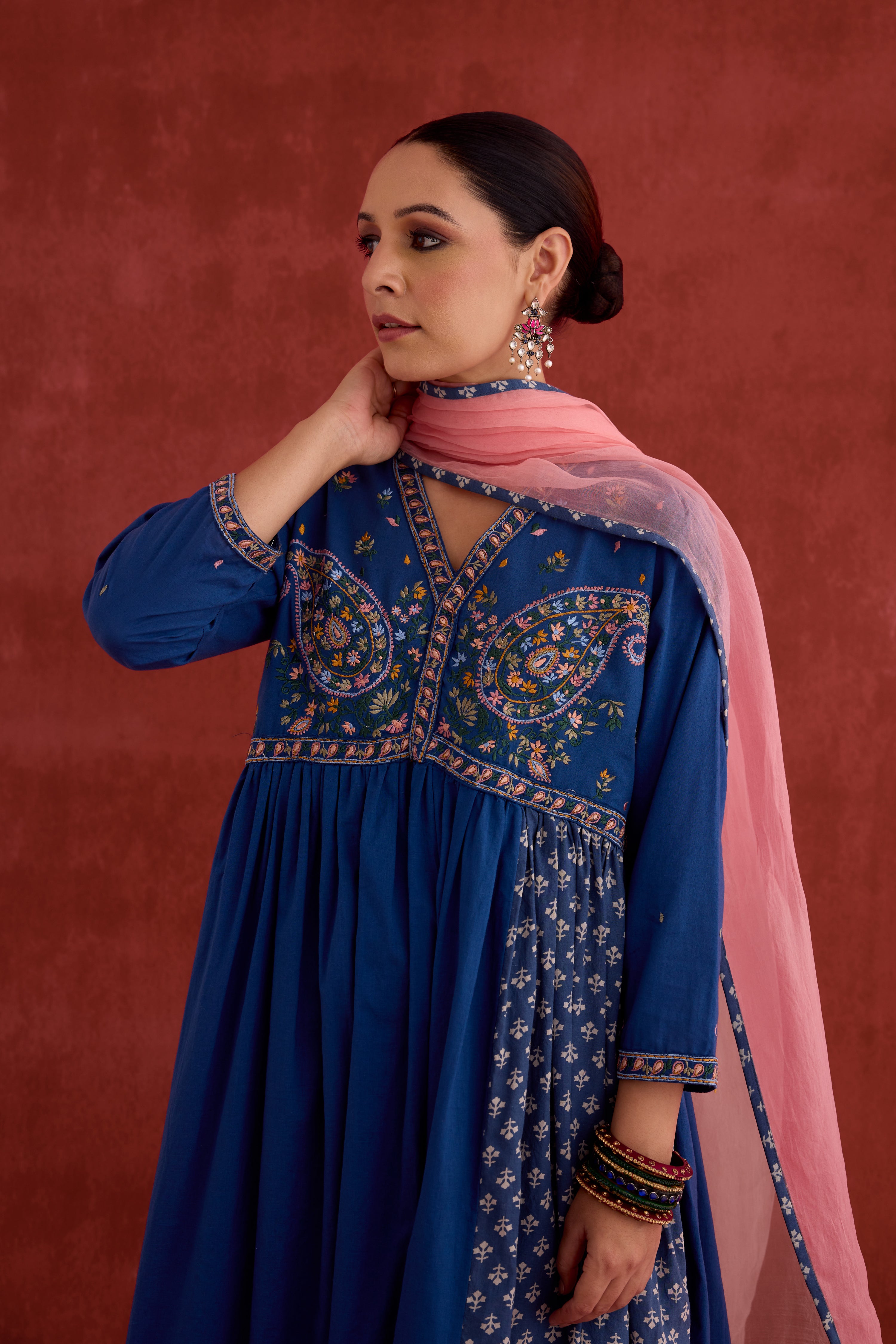 Soha Embroidered Kurta Blue (10040111333675)