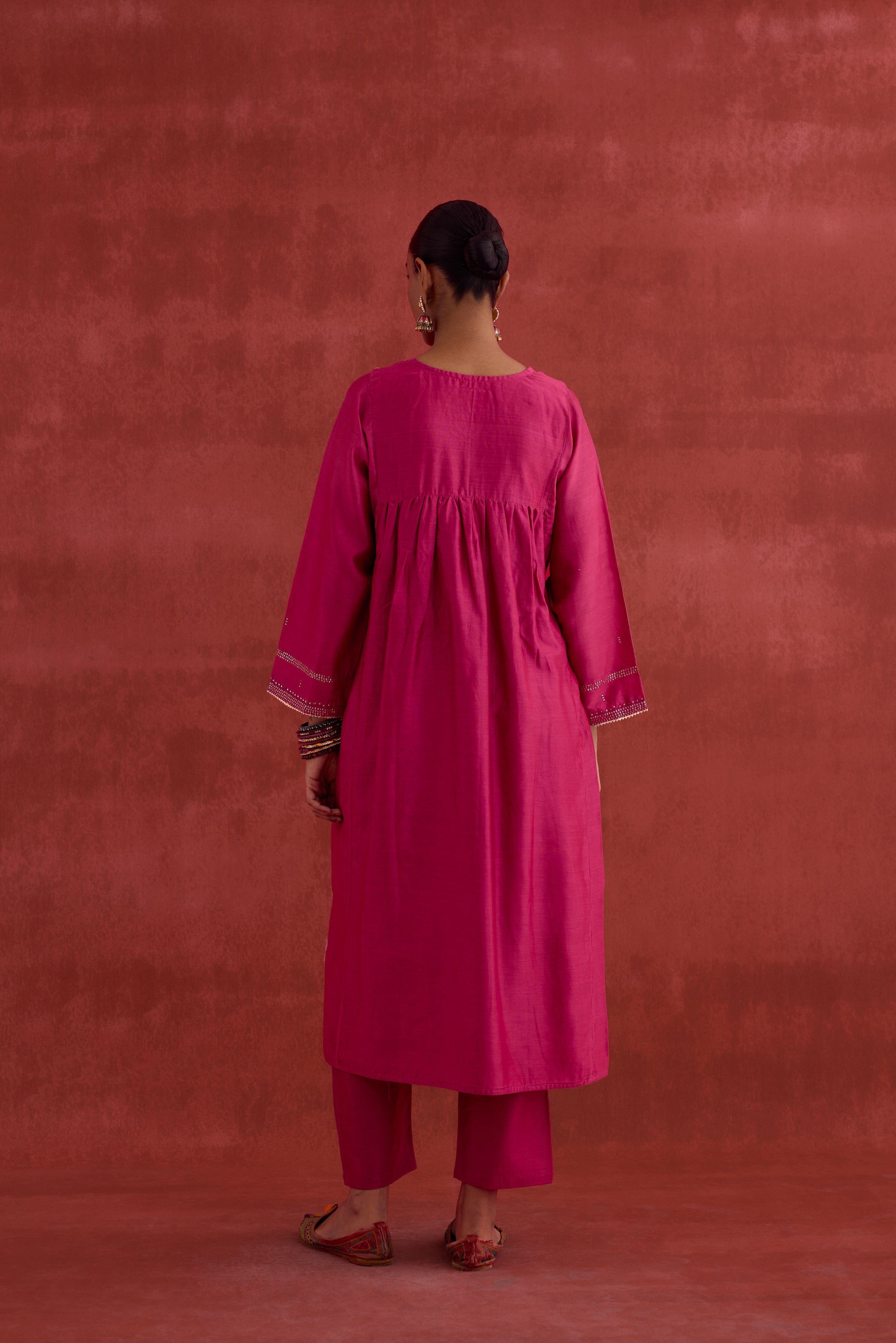 Meera Embroidered Chanderi Kurta Magenta (10039785718059)