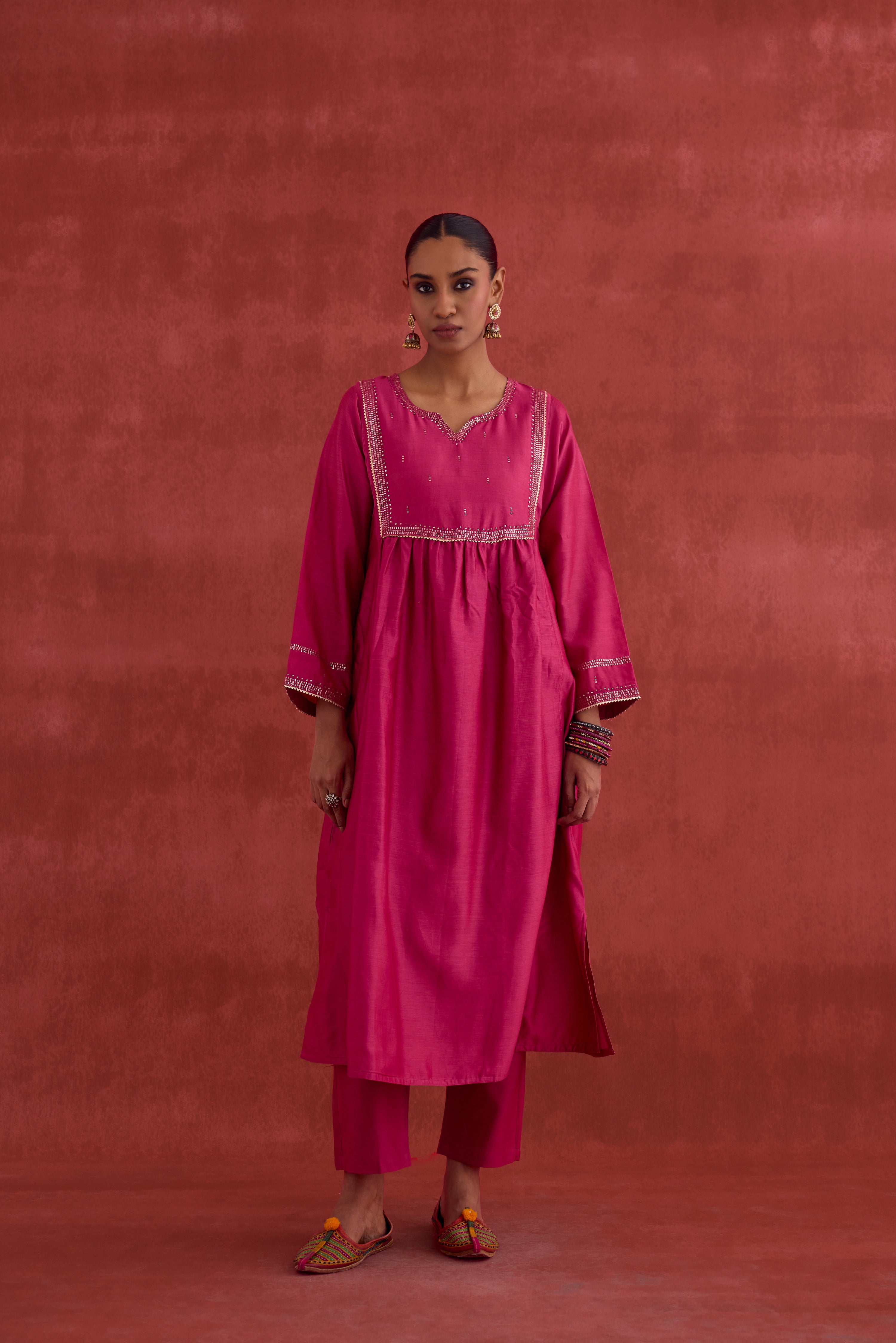Meera Embroidered Chanderi Kurta Magenta (10039785718059)