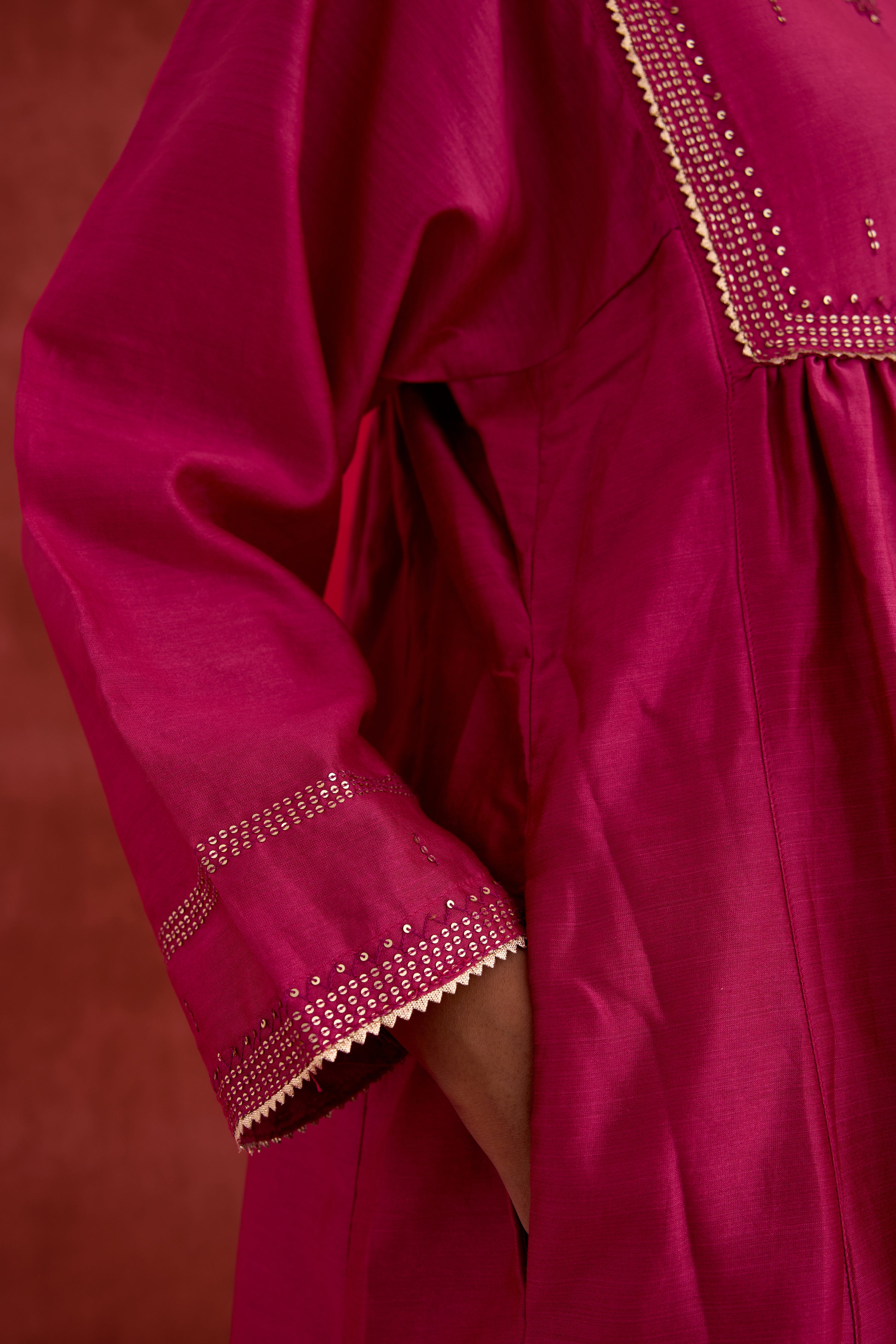 Meera Embroidered Chanderi Kurta Magenta (10039785718059)