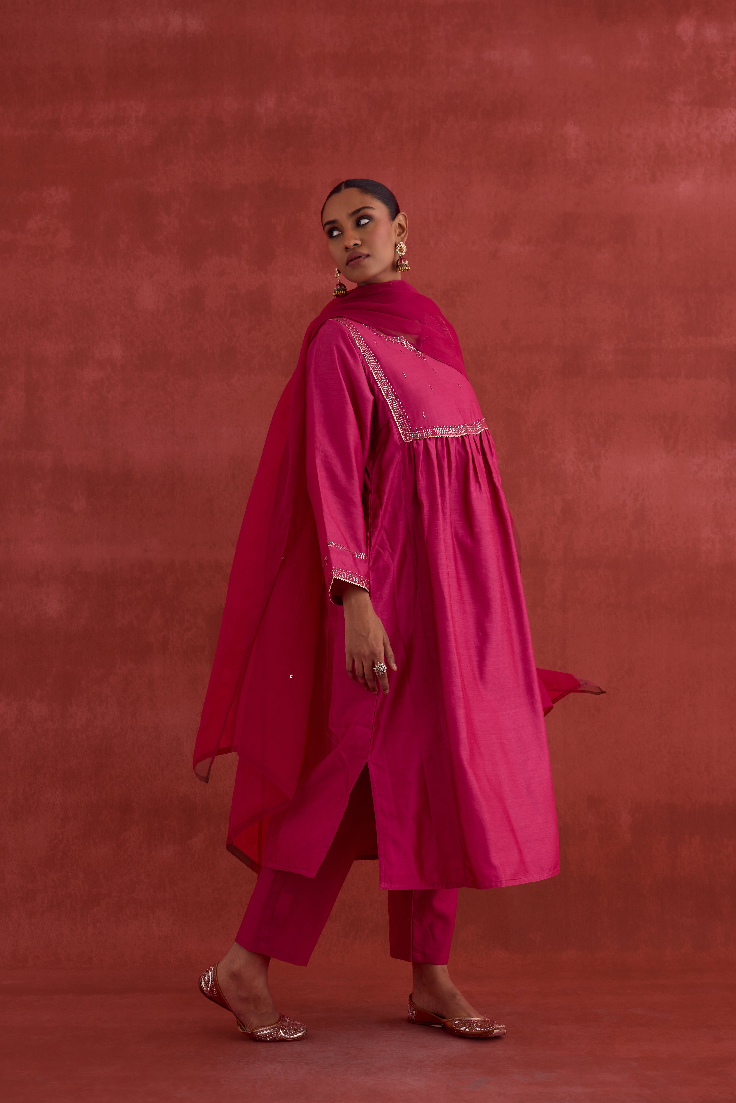 Meera Embroidered Chanderi Kurta Magenta (10039785718059)