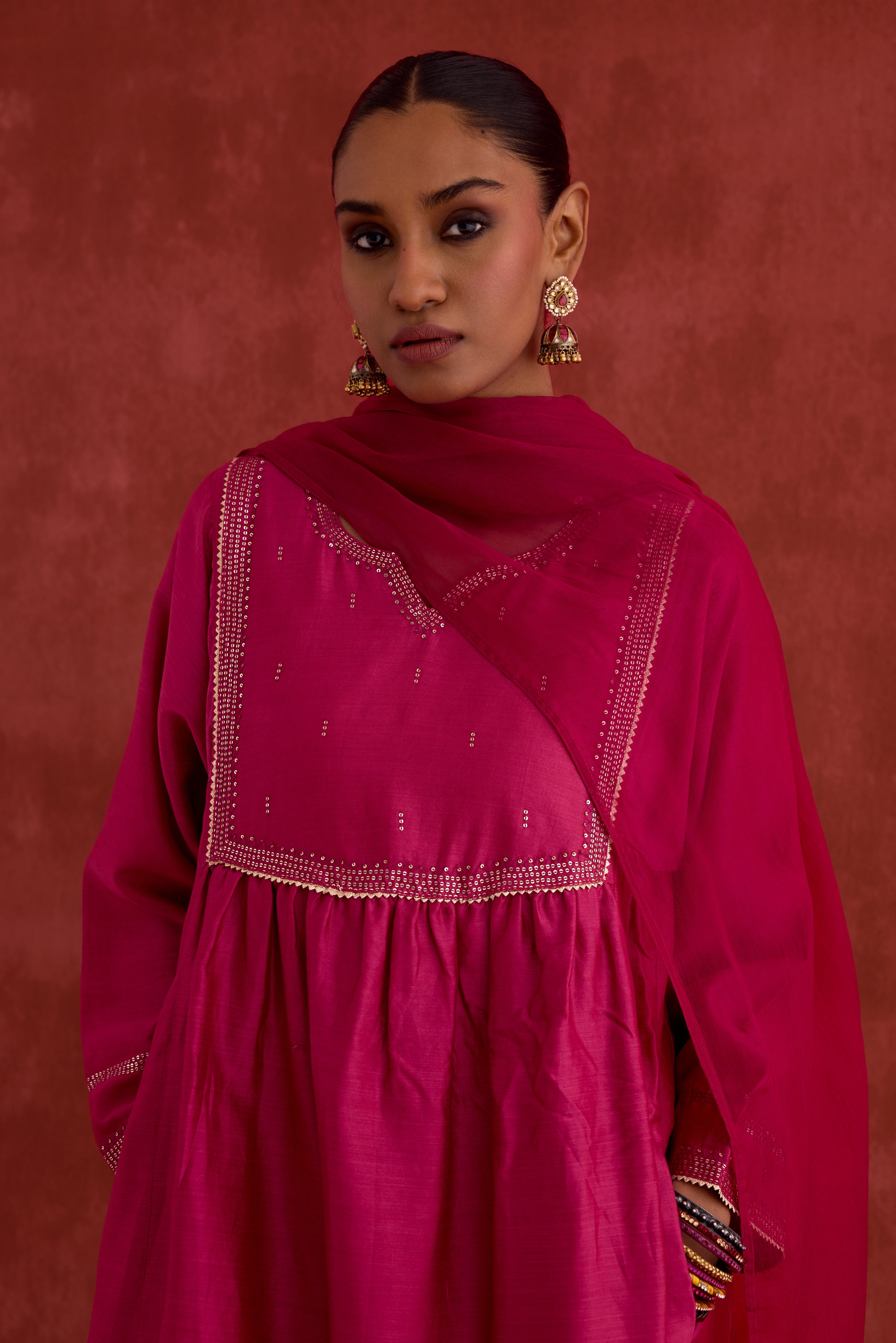 Meera Embroidered Chanderi Kurta Magenta (10039785718059)