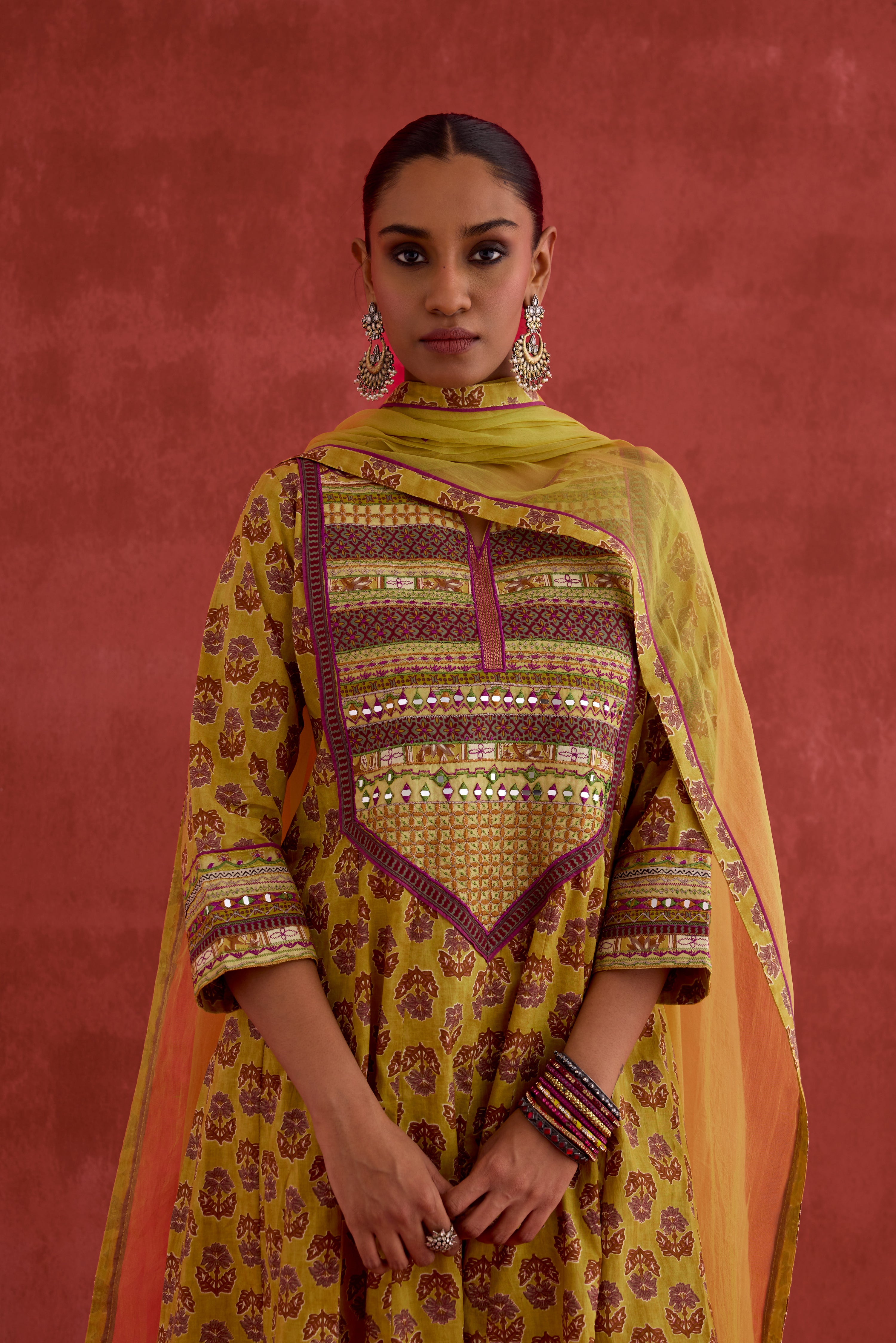 Navya Embroidered Printed Cotton Kurta Mustard (10039834771755)